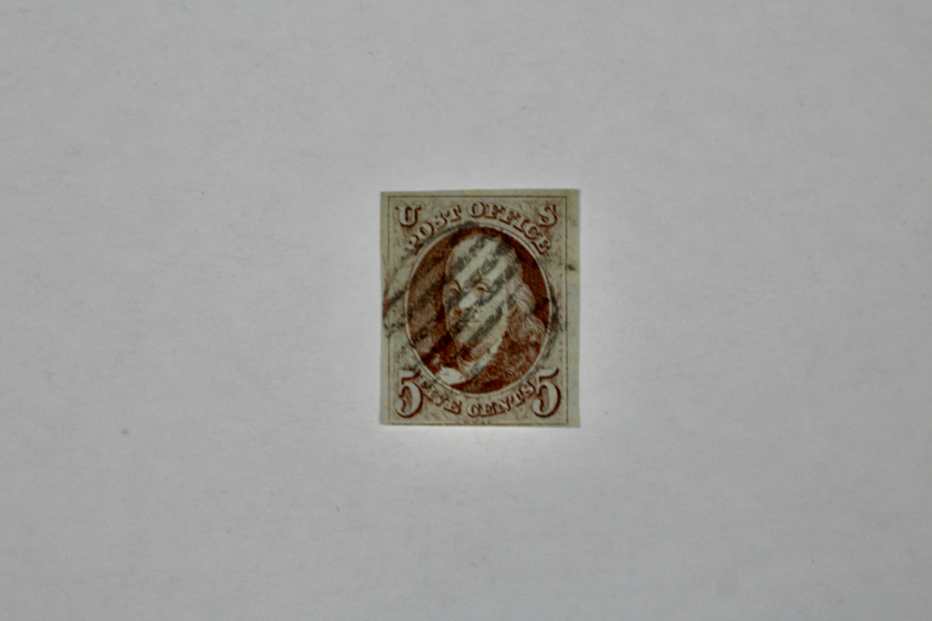 1847 5-Cent Franklin Postage Stamp, Scott #1, Oldest U.S. Stamp
