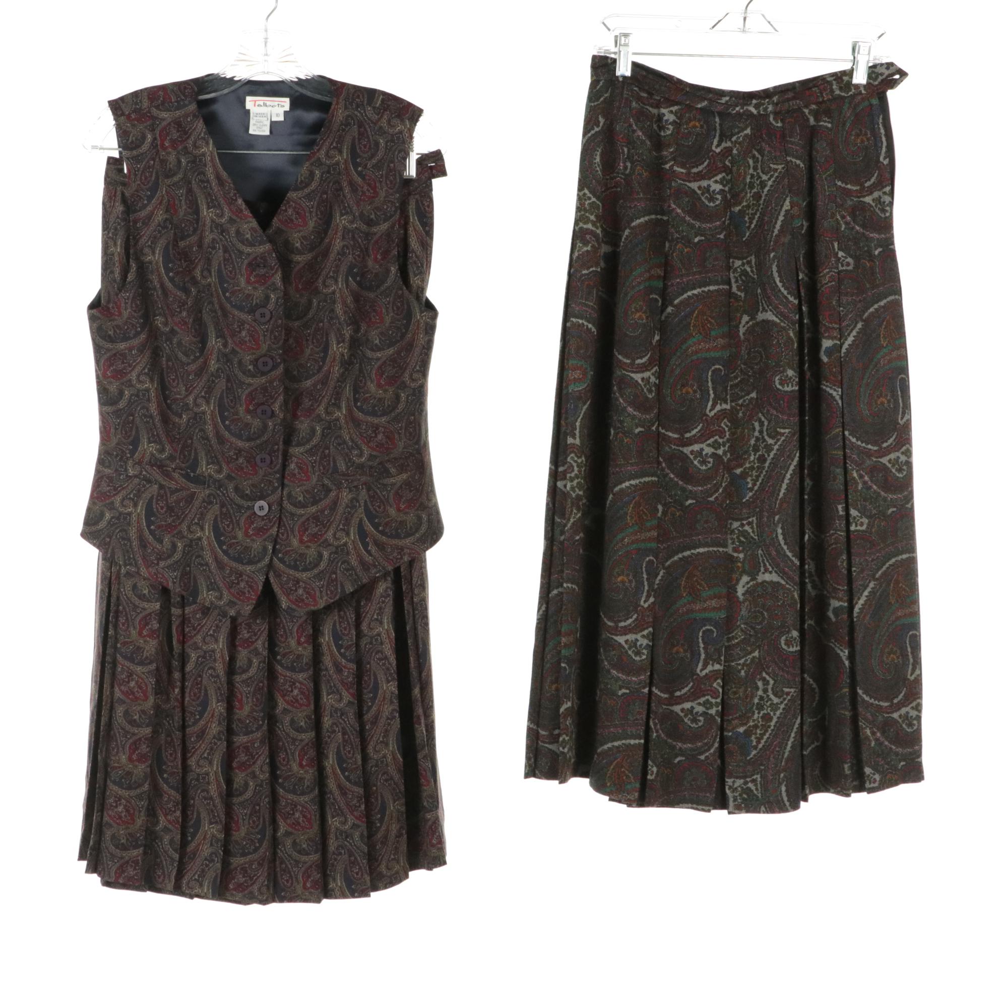 Talbots Paisley Rayon Blend Vest and Skirt Set with More Pleated Maxi Skirts
