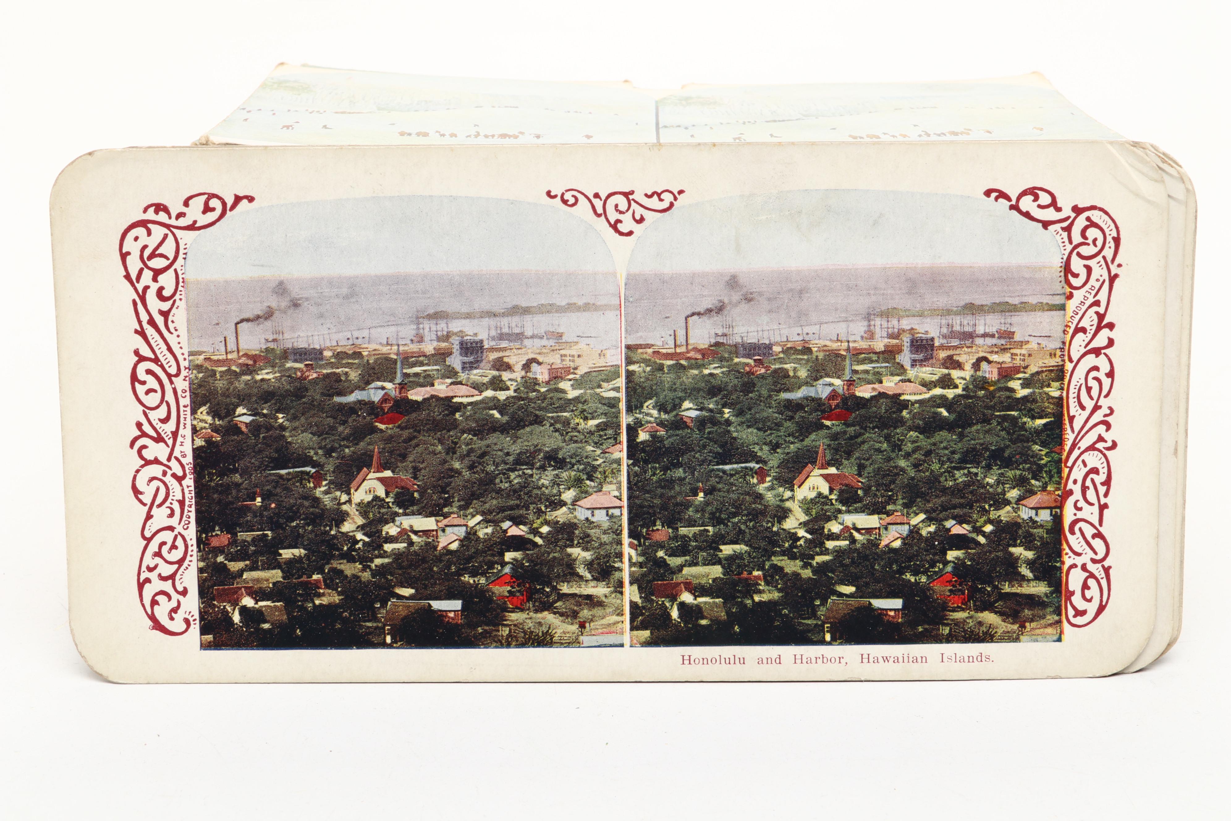 Underwood & Underwood Wood Stereoscope Viewer with Cardboard Stereo Cards