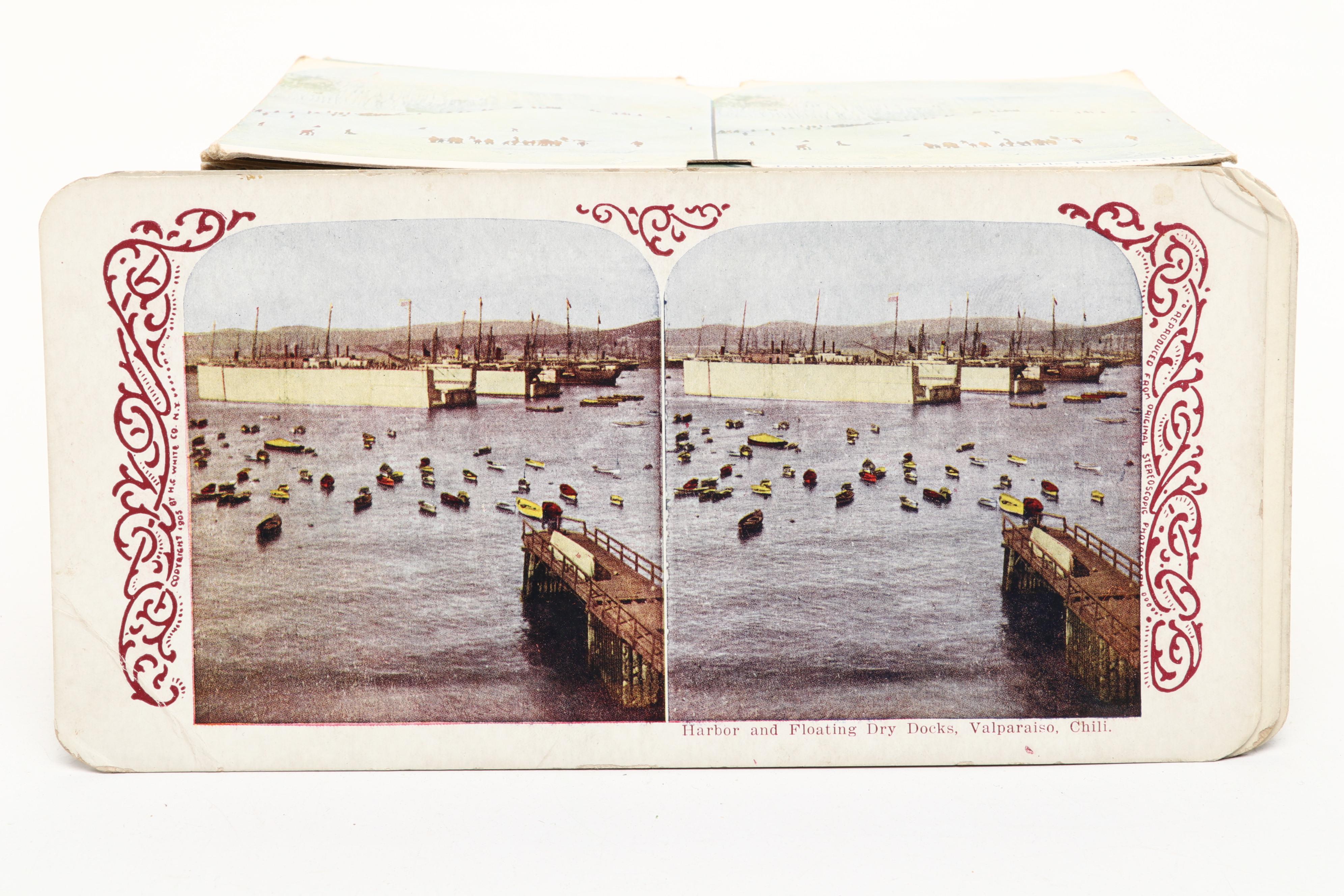 Underwood & Underwood Wood Stereoscope Viewer with Cardboard Stereo Cards