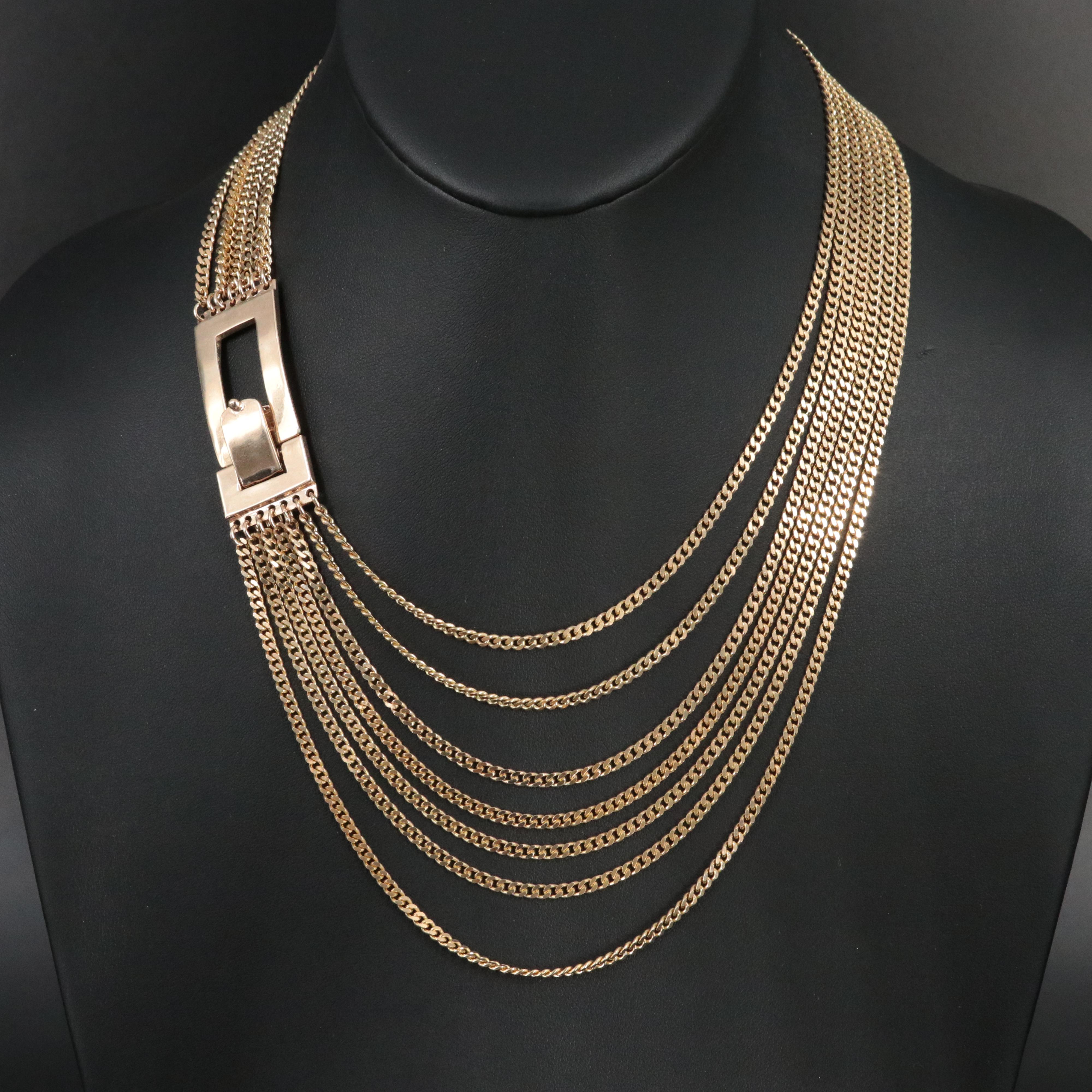 14K Multi Row Curb Chain Necklace