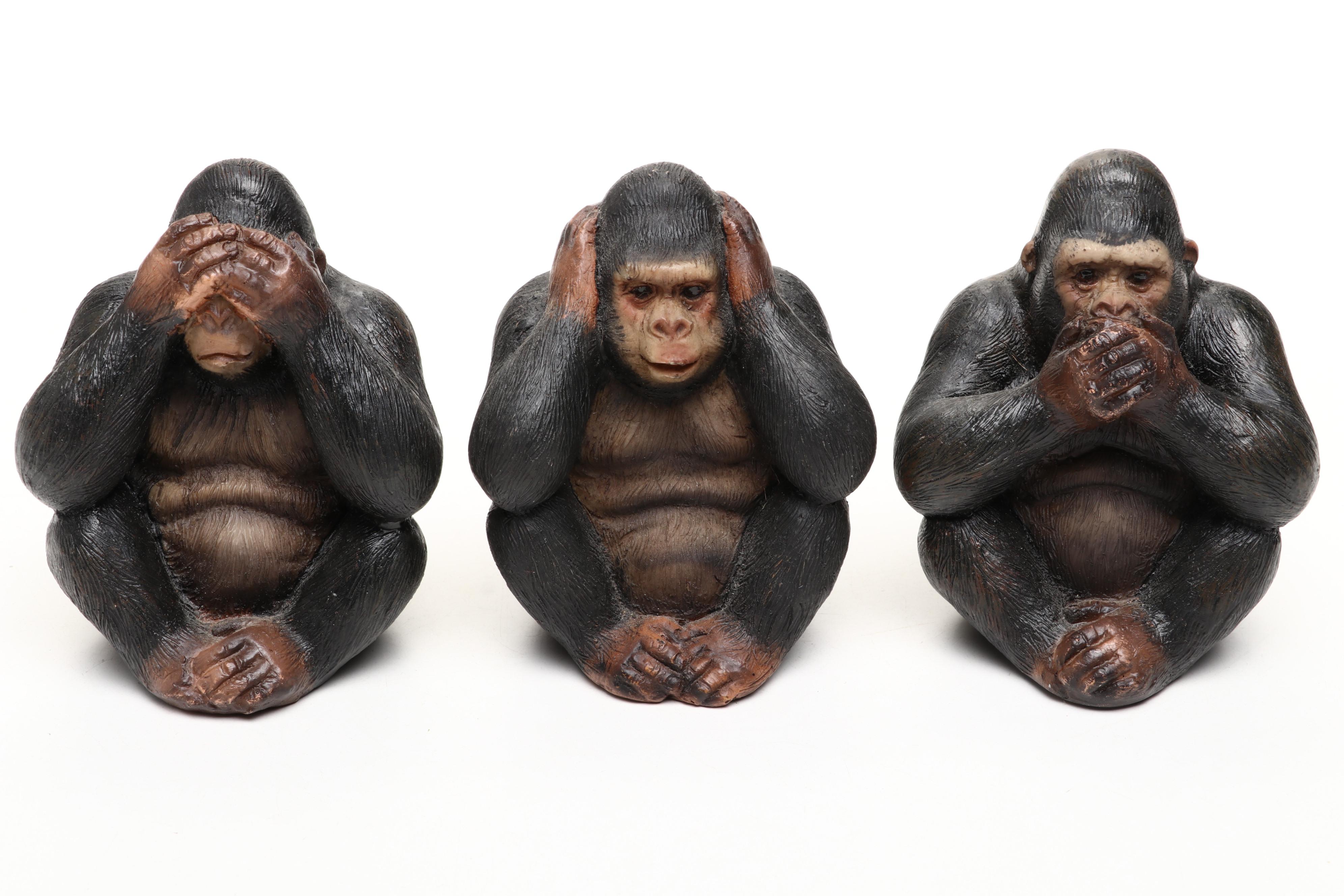 Ceramic "See No Evil, Hear No Evil, Speak No Evil" Monkey Figurines
