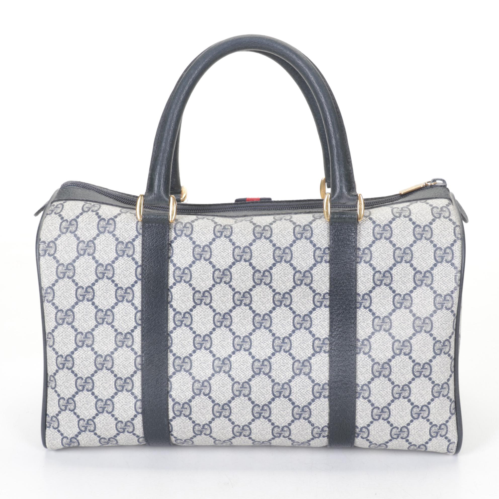 Gucci Accessory Collection Supreme Canvas, Web Stripe, and Leather Boston Bag