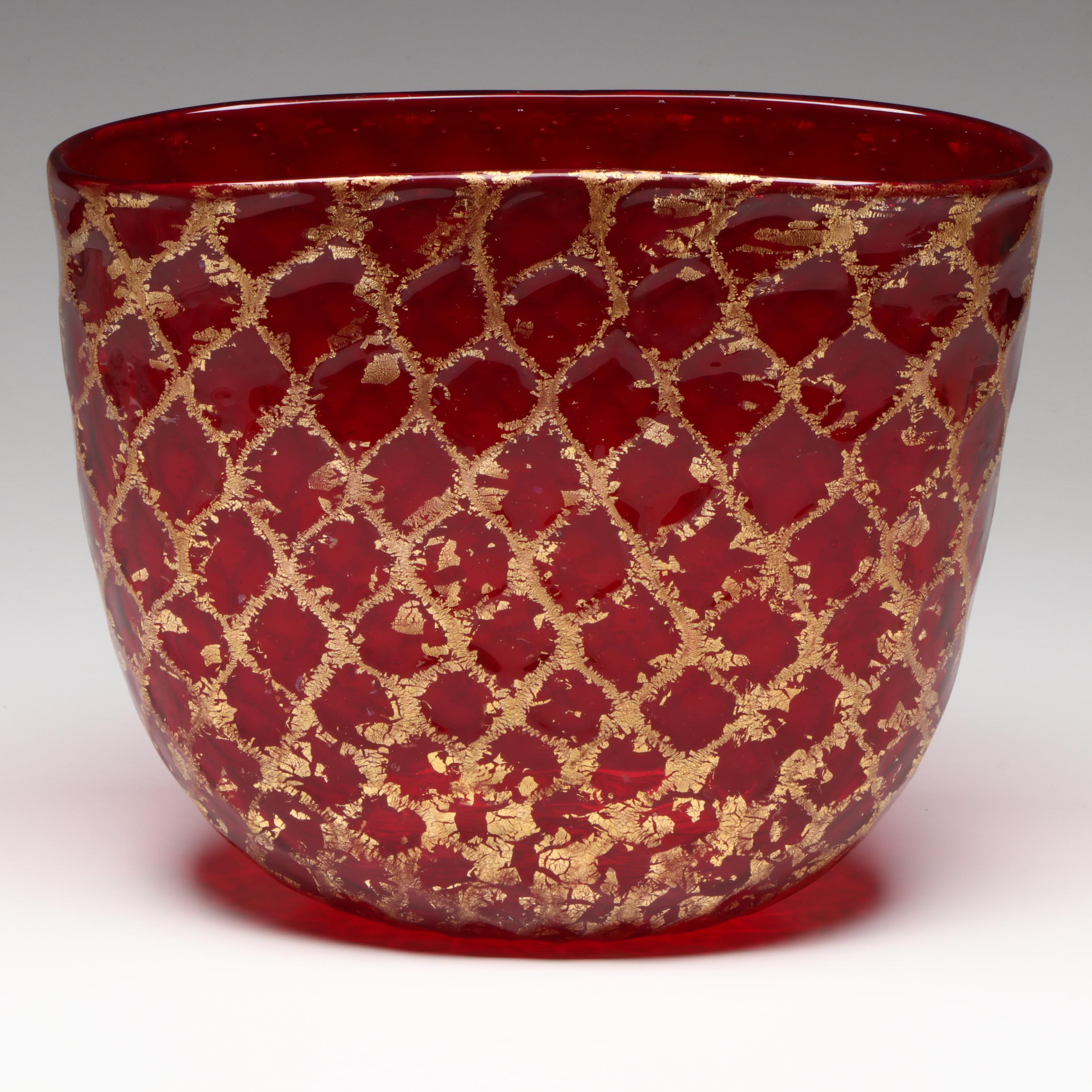 Glass Planter with Gilt Quilted Pattern