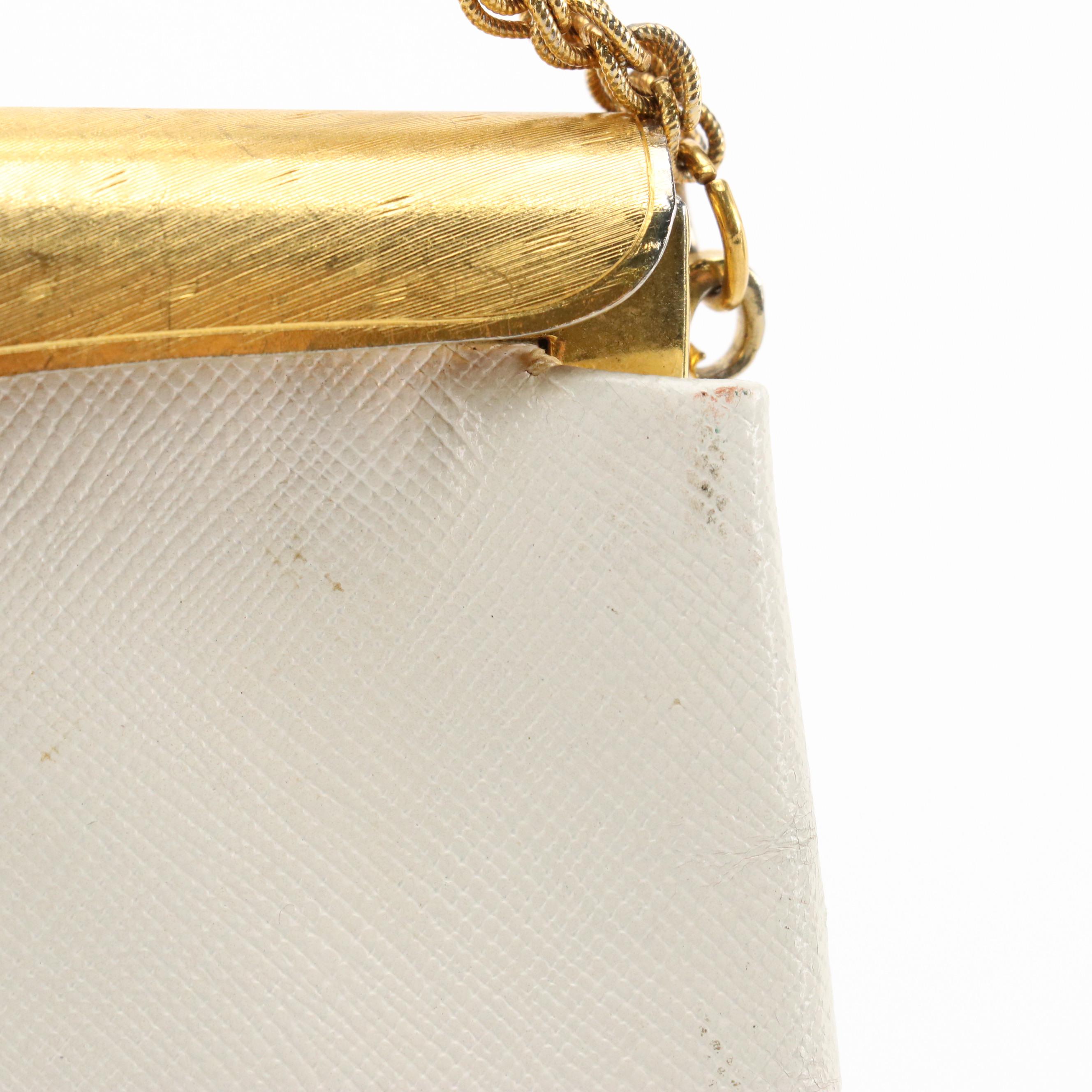 Harry Rosenfeld Bar Clasp Handbag with Cameo Brooch Accent, Mid-20th Century