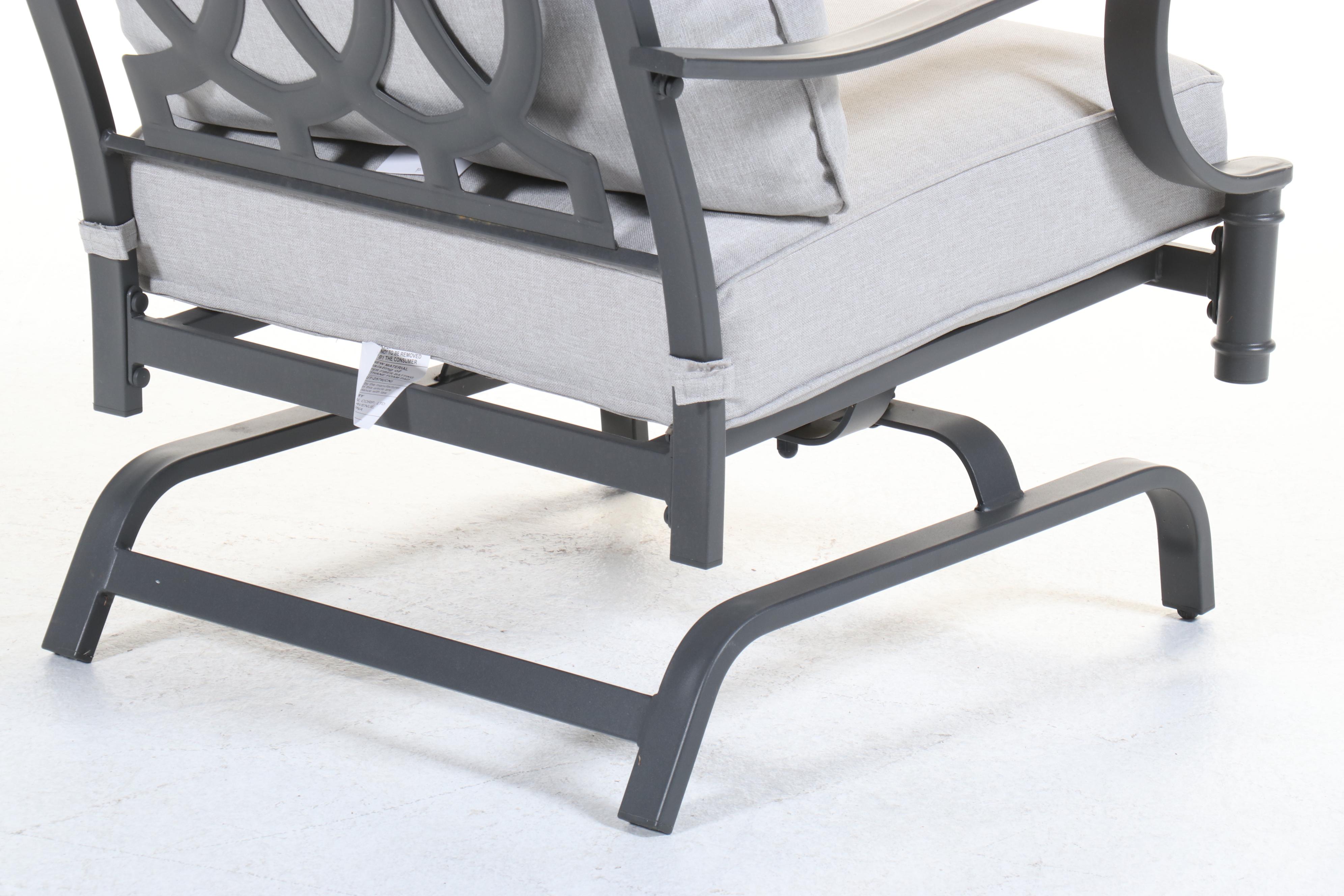 Pair of Contemporary Cast Metal Patio Armchairs with Cushions