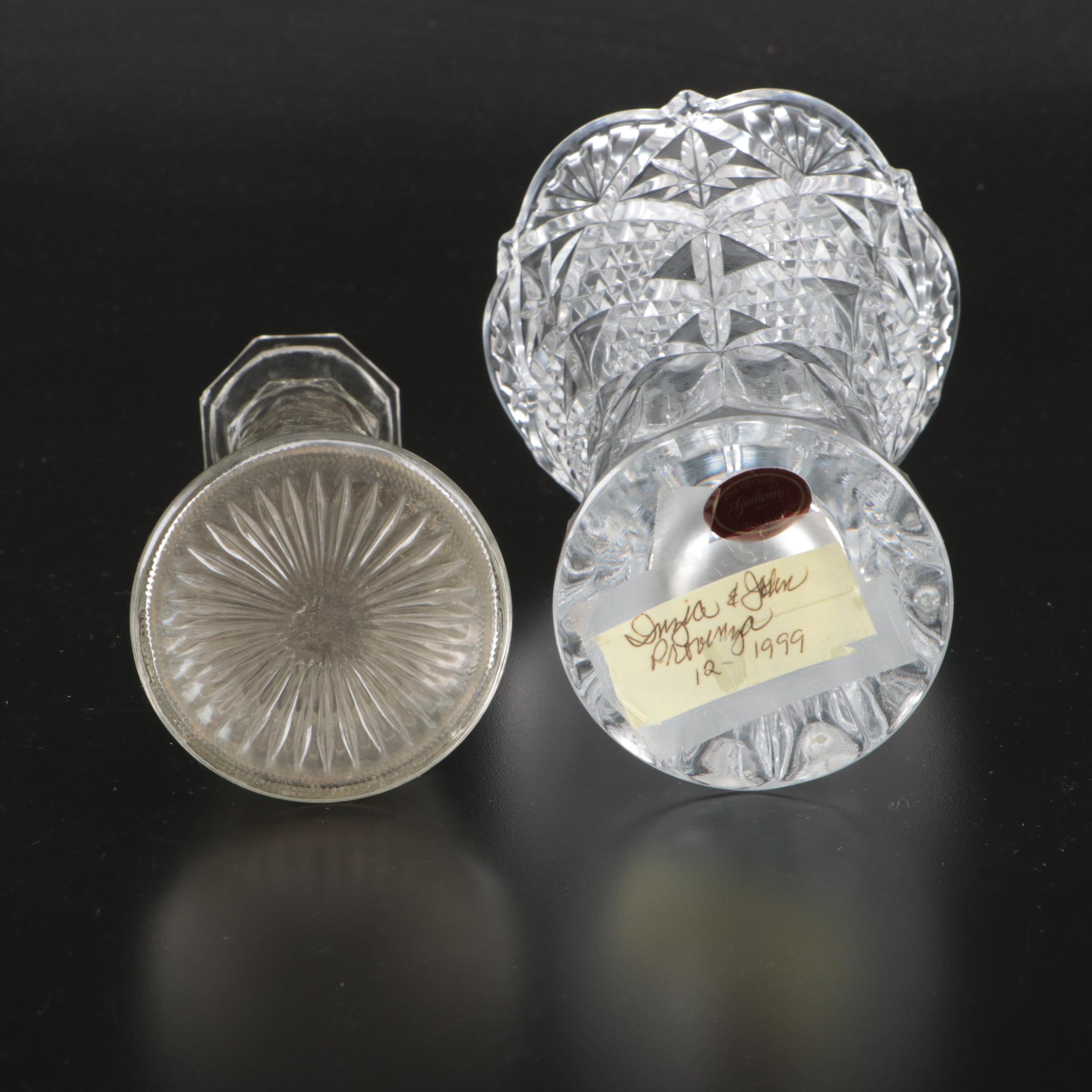 Gorham Fine Crystal Vase with Pineapple and Fan Cake Stand and Other Tableware