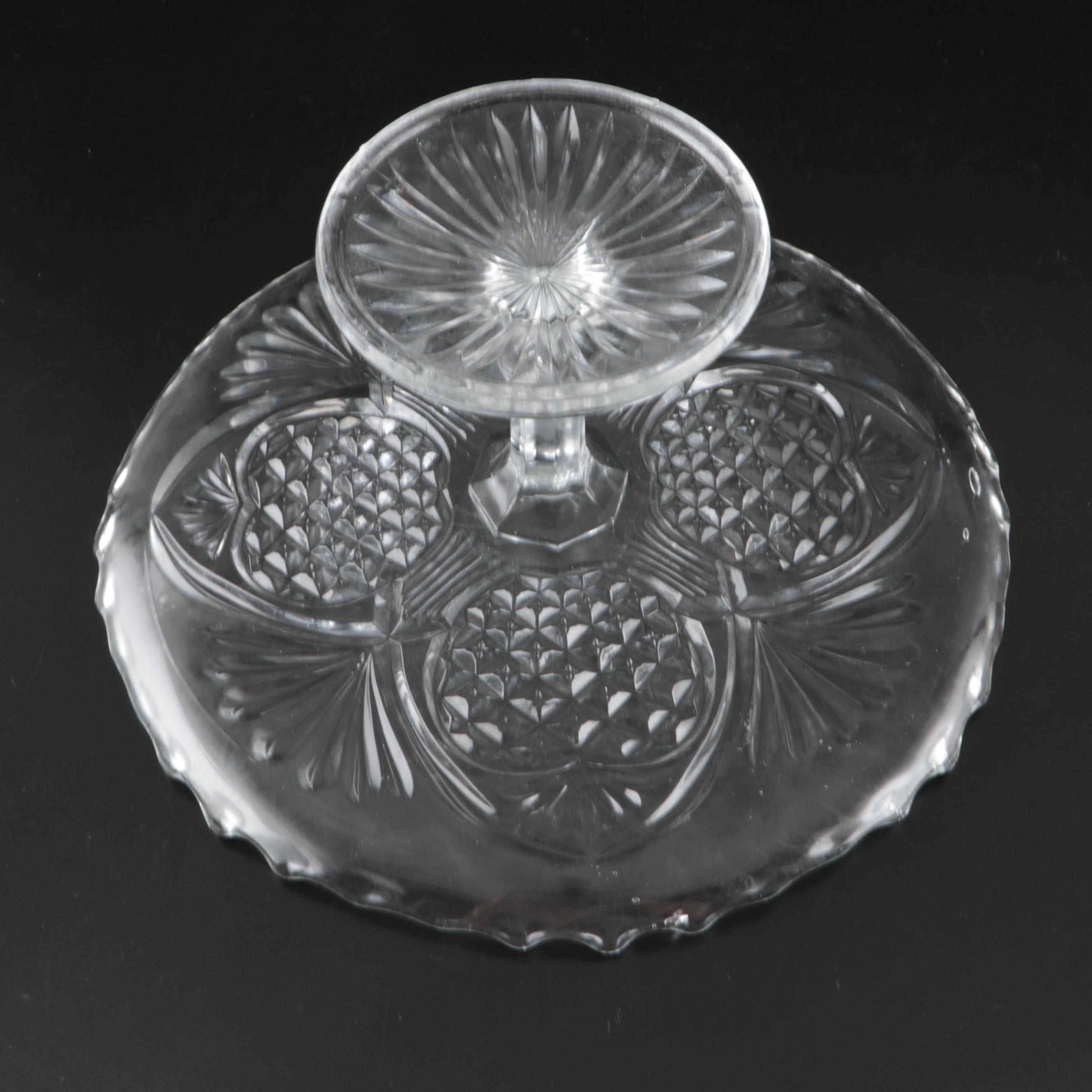 Gorham Fine Crystal Vase with Pineapple and Fan Cake Stand and Other Tableware