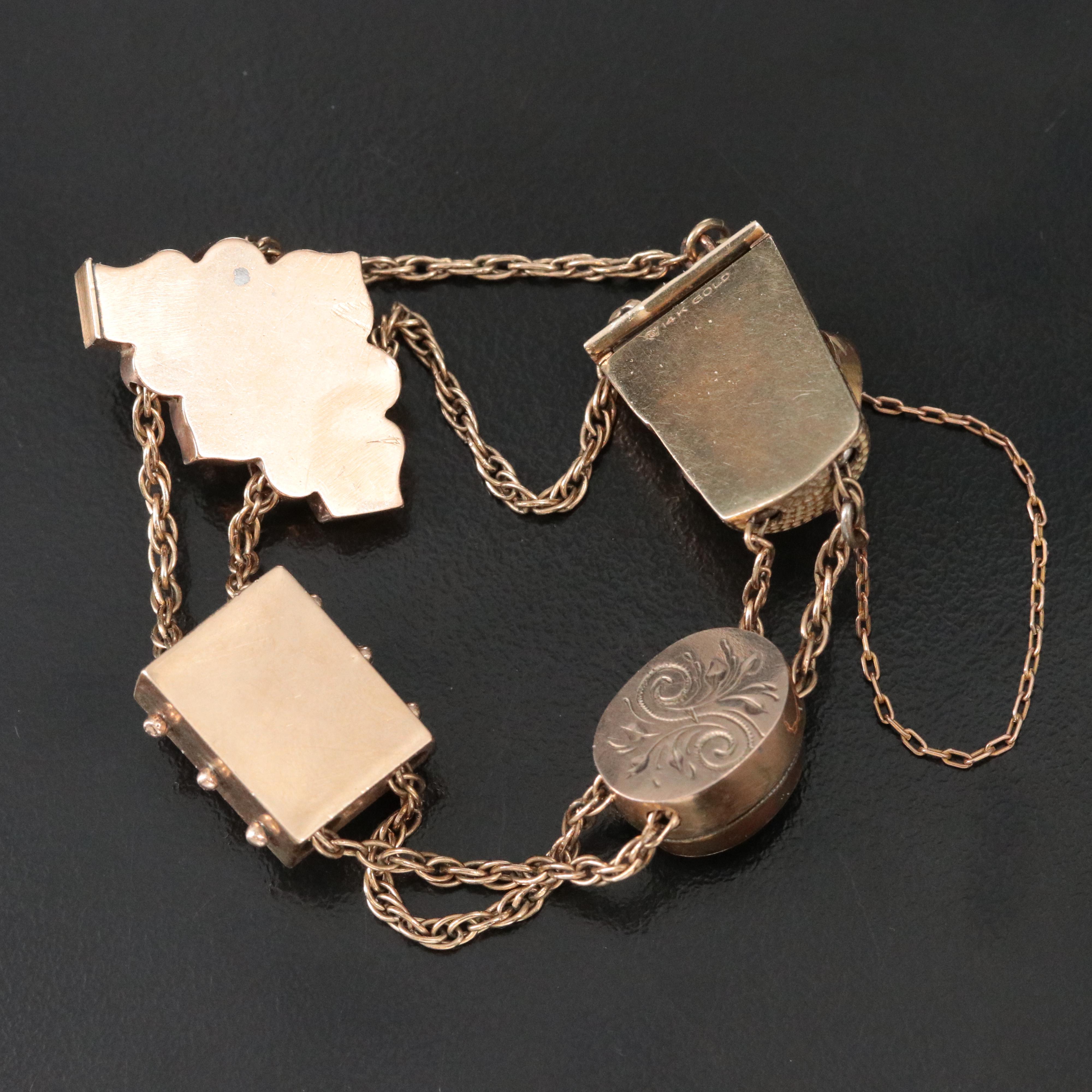 Vintage Cameo Charm Bracelet Featuring 10K Victorian Taille d' Epargné & Coral