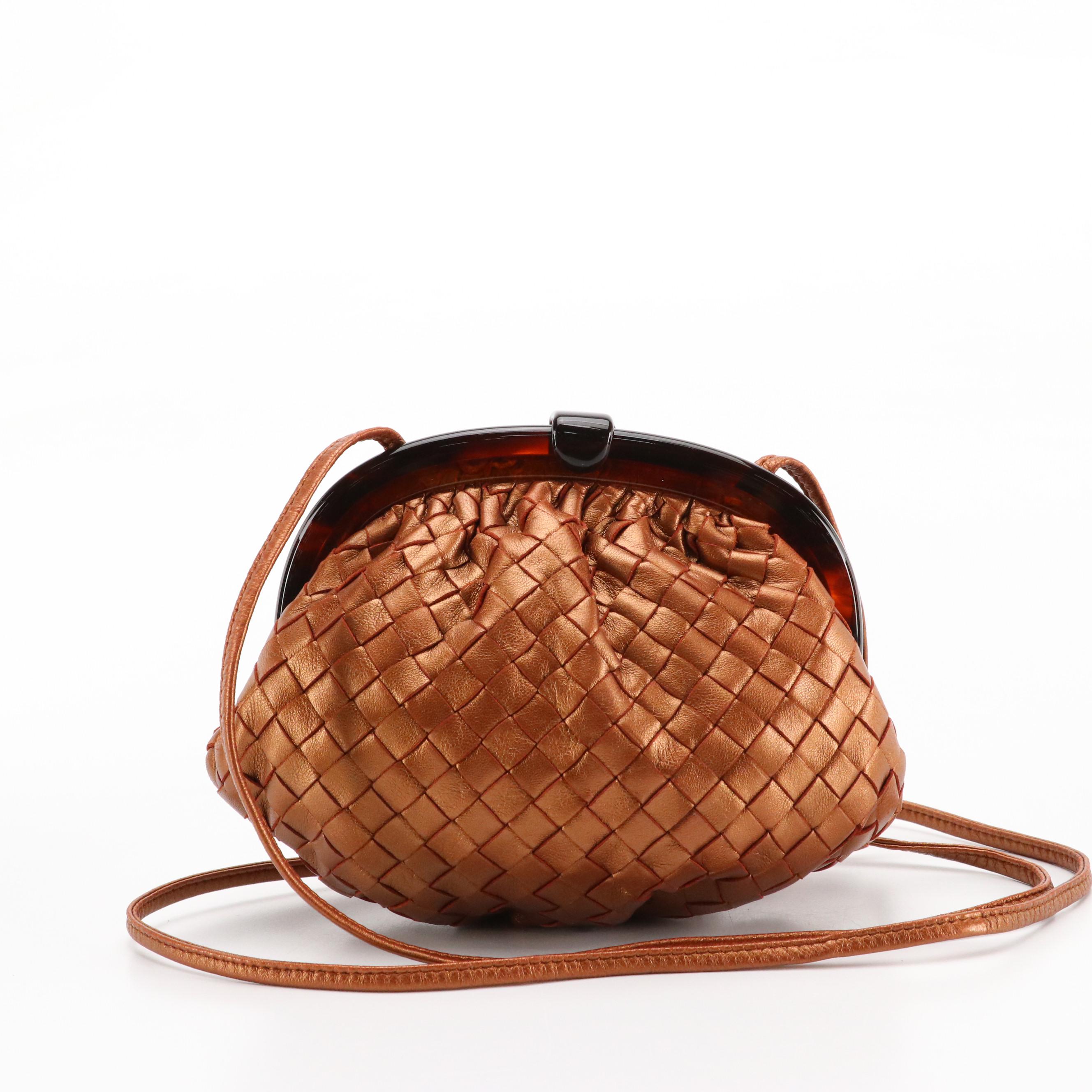 Bottega Veneta Vintage Bronze Intrecciato Leather Crossbody Frame Bag