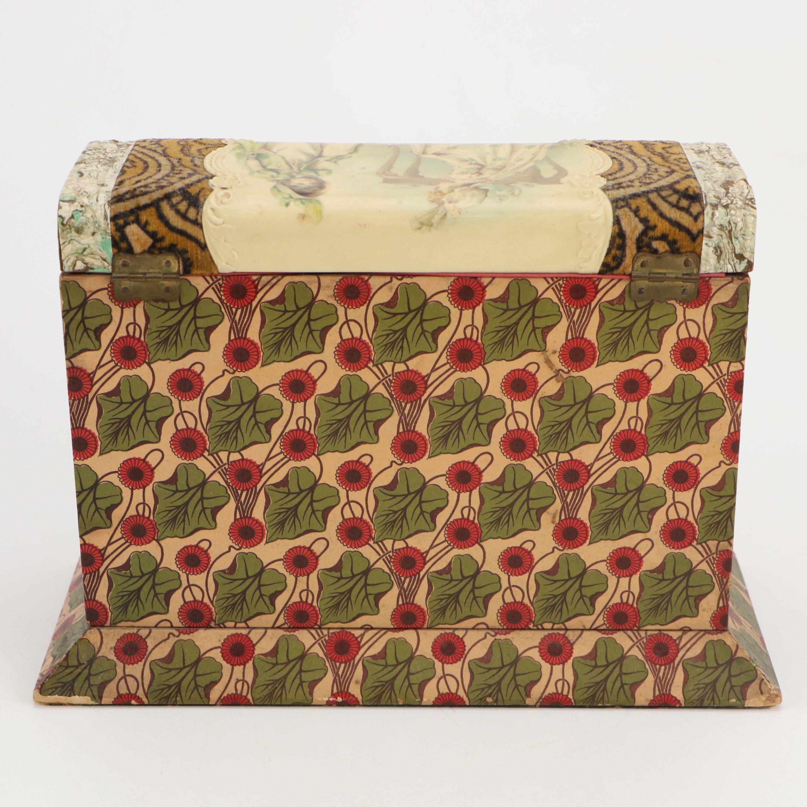 Victorian Celluloid and Decoupage Dome Top Vanity Box