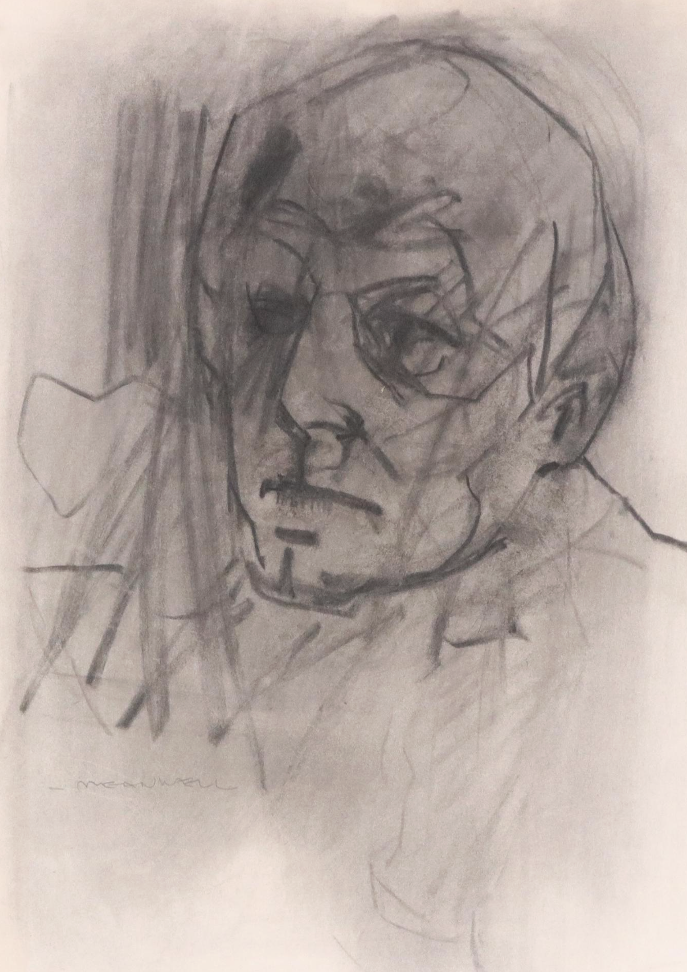 Jack Meanwell Abstract Figurative Charcoal Drawing, Late 20th Century