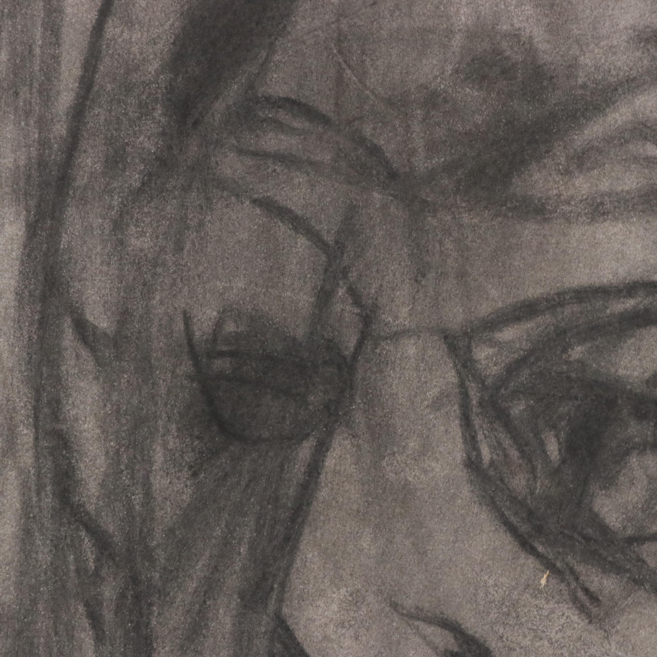 Jack Meanwell Abstract Figurative Charcoal Drawing, Late 20th Century