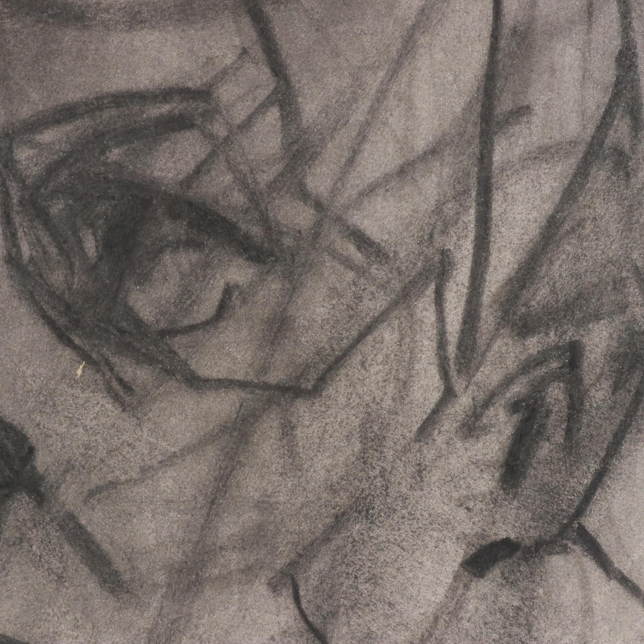 Jack Meanwell Abstract Figurative Charcoal Drawing, Late 20th Century