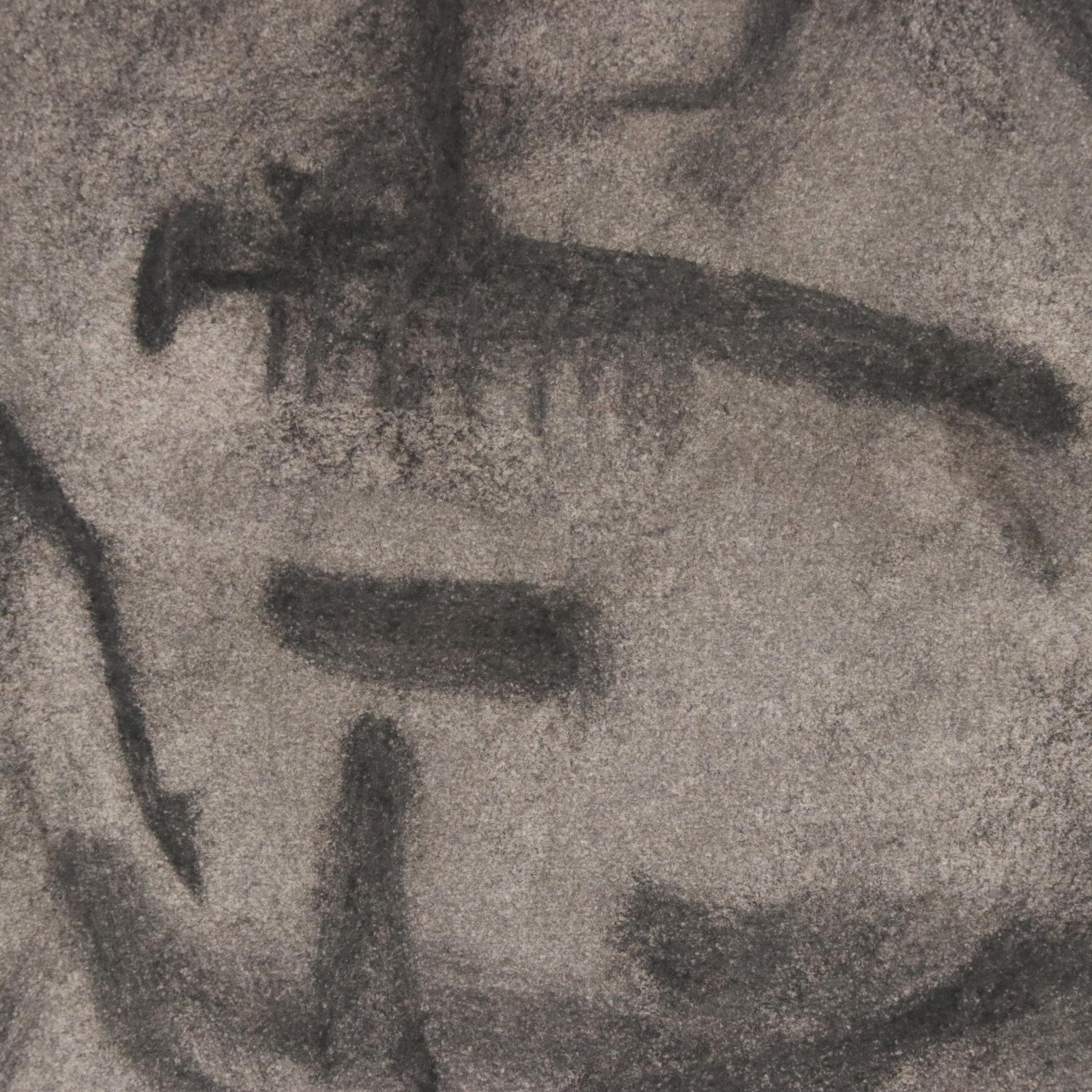 Jack Meanwell Abstract Figurative Charcoal Drawing, Late 20th Century