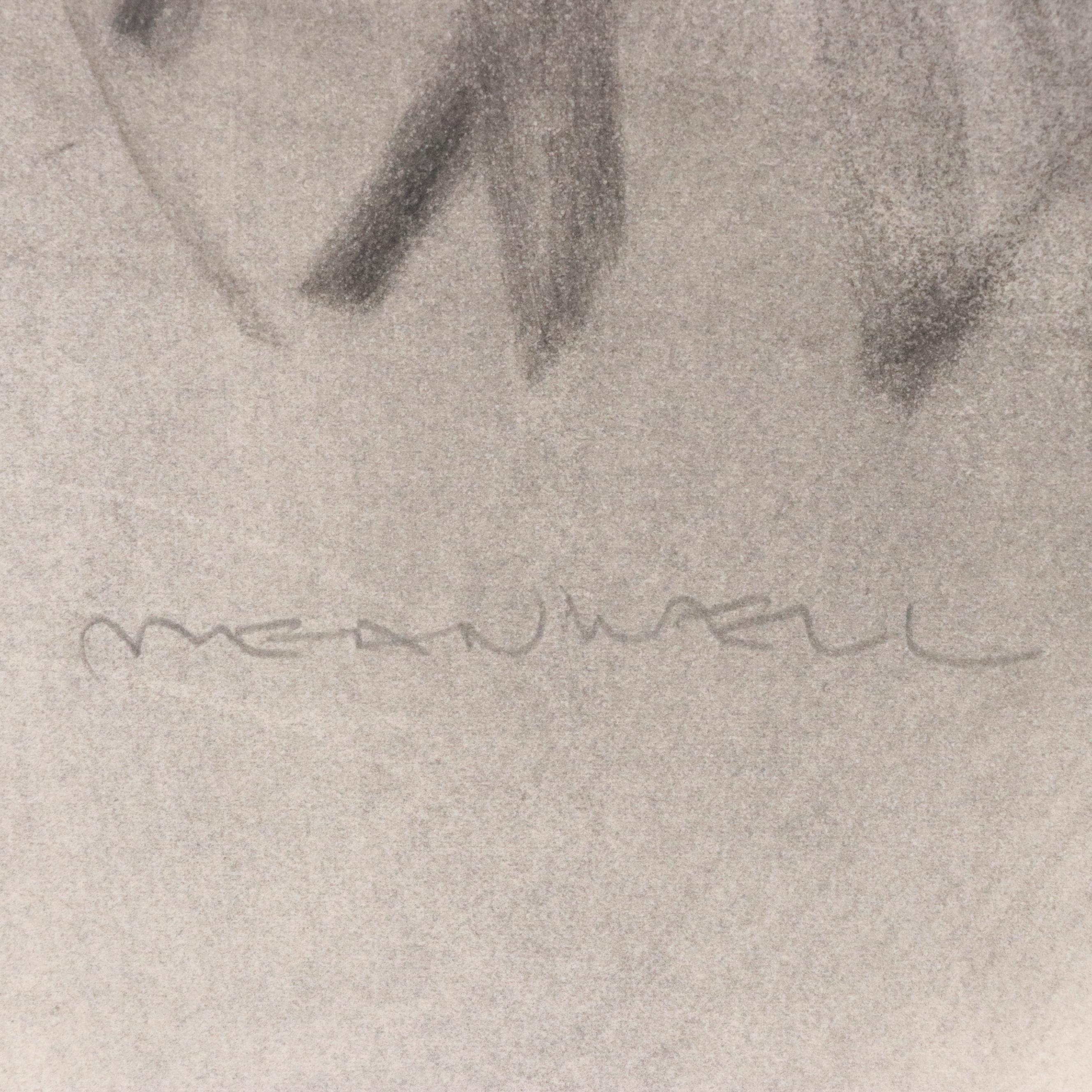 Jack Meanwell Abstract Figurative Charcoal Drawing, Late 20th Century
