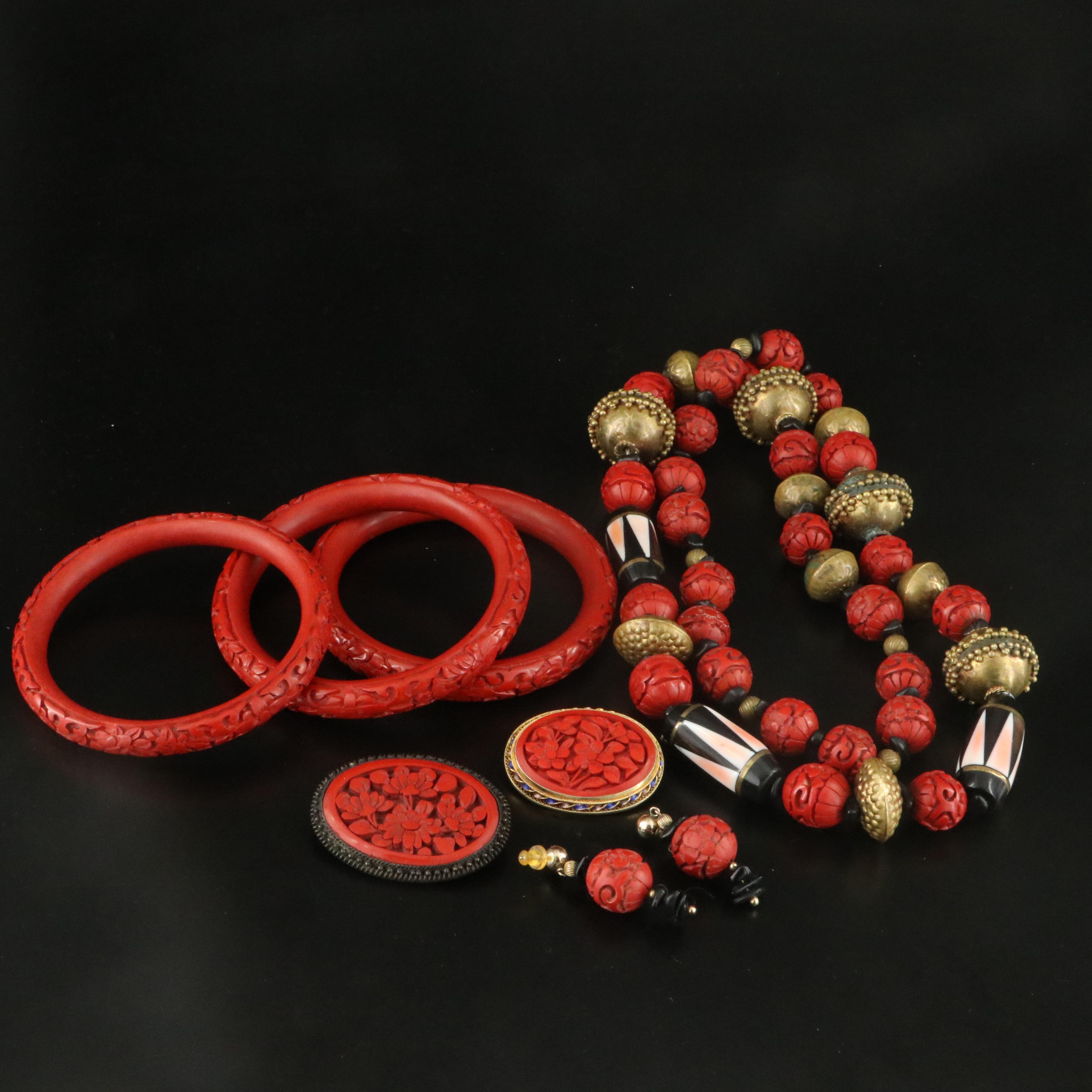 Collection of Faux Cinnabar Jewelry