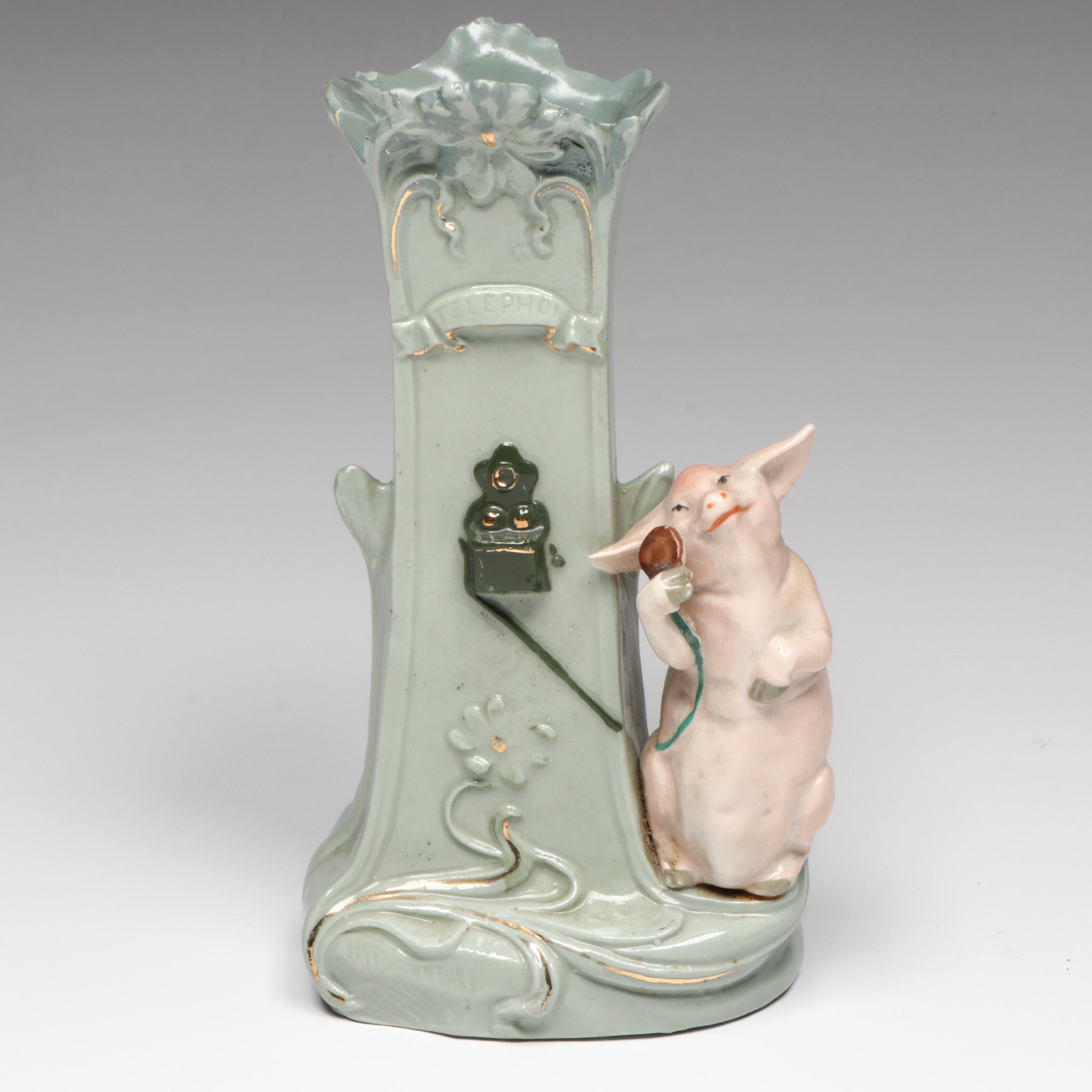 German Porcelain Fairing Pig Spill Vase and More, Early 20th Century