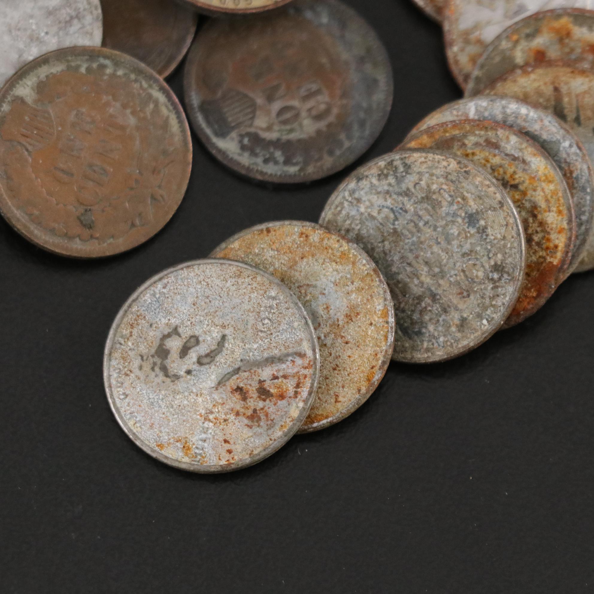 1827 Large Cent with Indian Head and Lincoln Pennies and Other Coins
