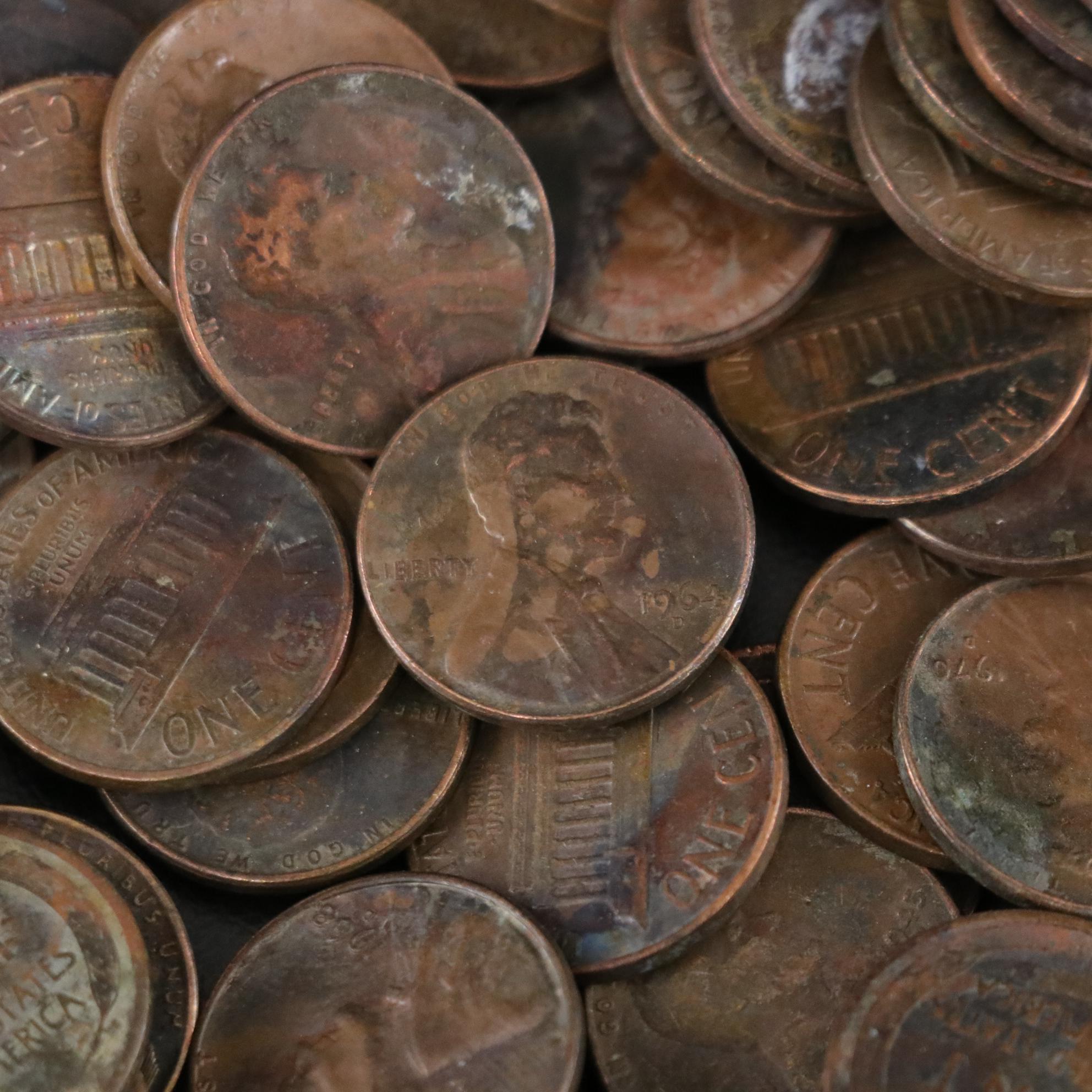 1827 Large Cent with Indian Head and Lincoln Pennies and Other Coins