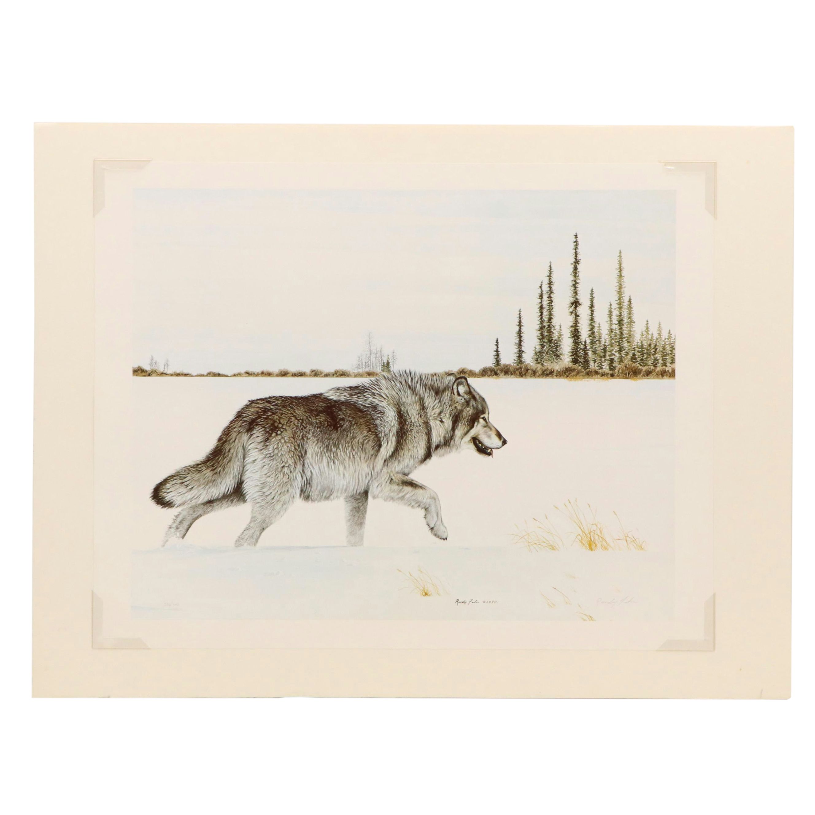 Randy Fehr Offset Lithograph of Wolf, Circa 1982