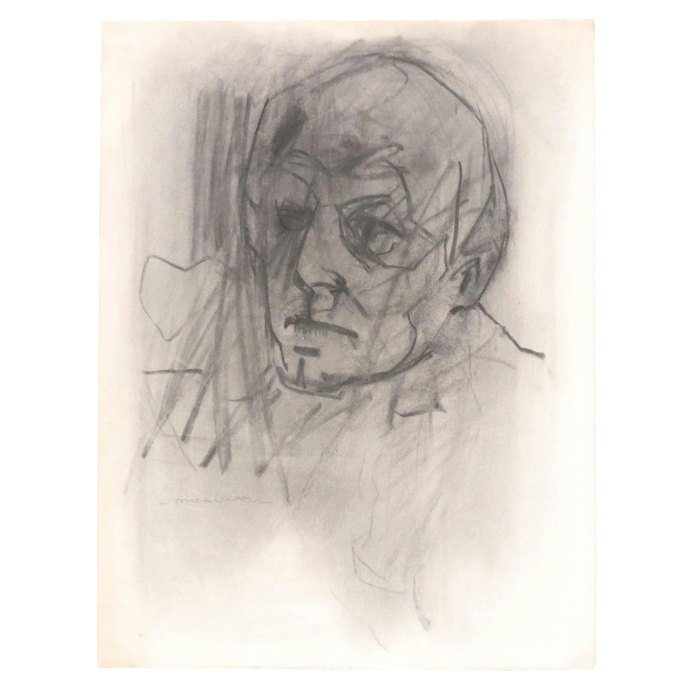 Jack Meanwell Abstract Figurative Charcoal Drawing, Late 20th Century
