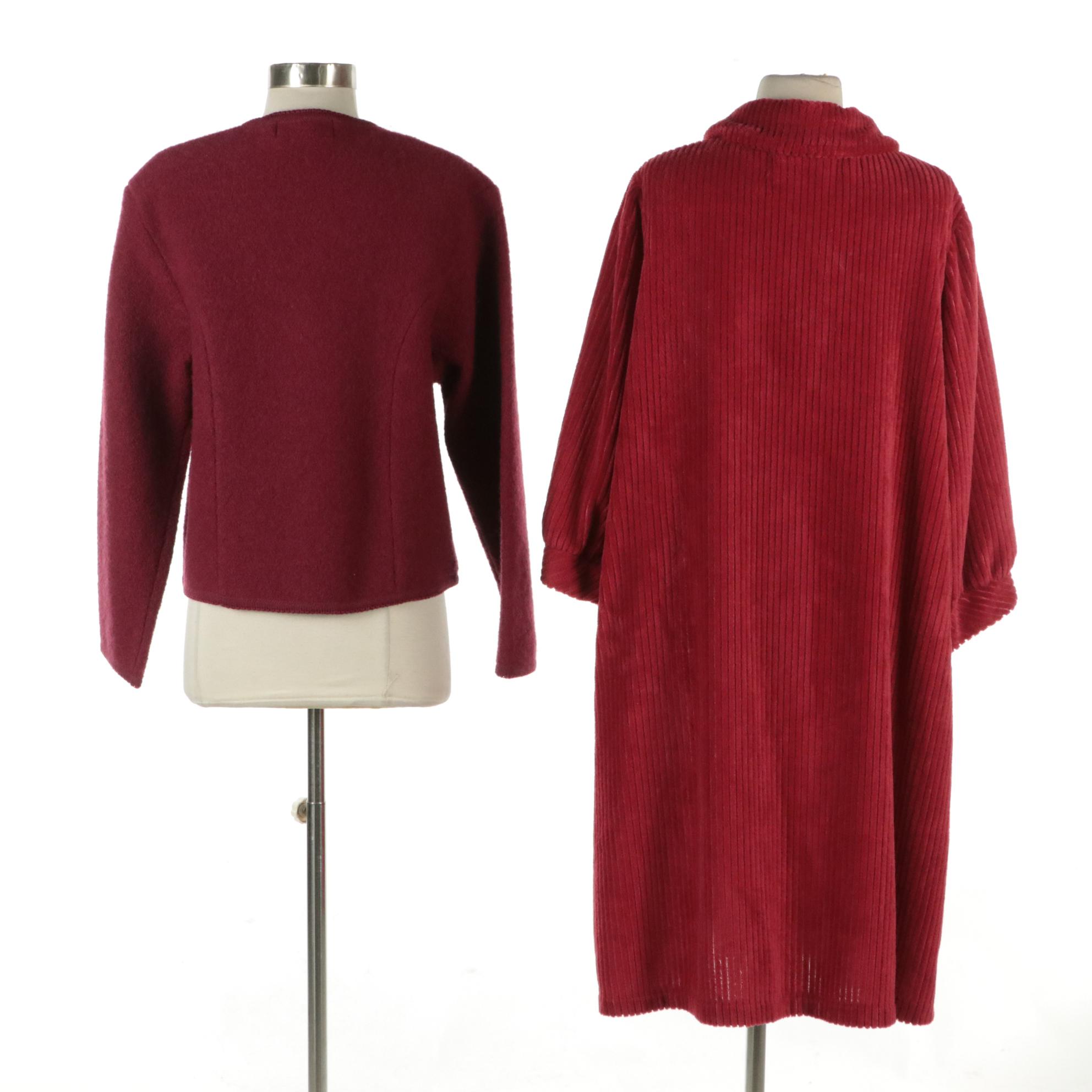 Orvis Cherry Red Wool Cropped Jacket & Collections Etc. Ribbed Fleece Robe Coat