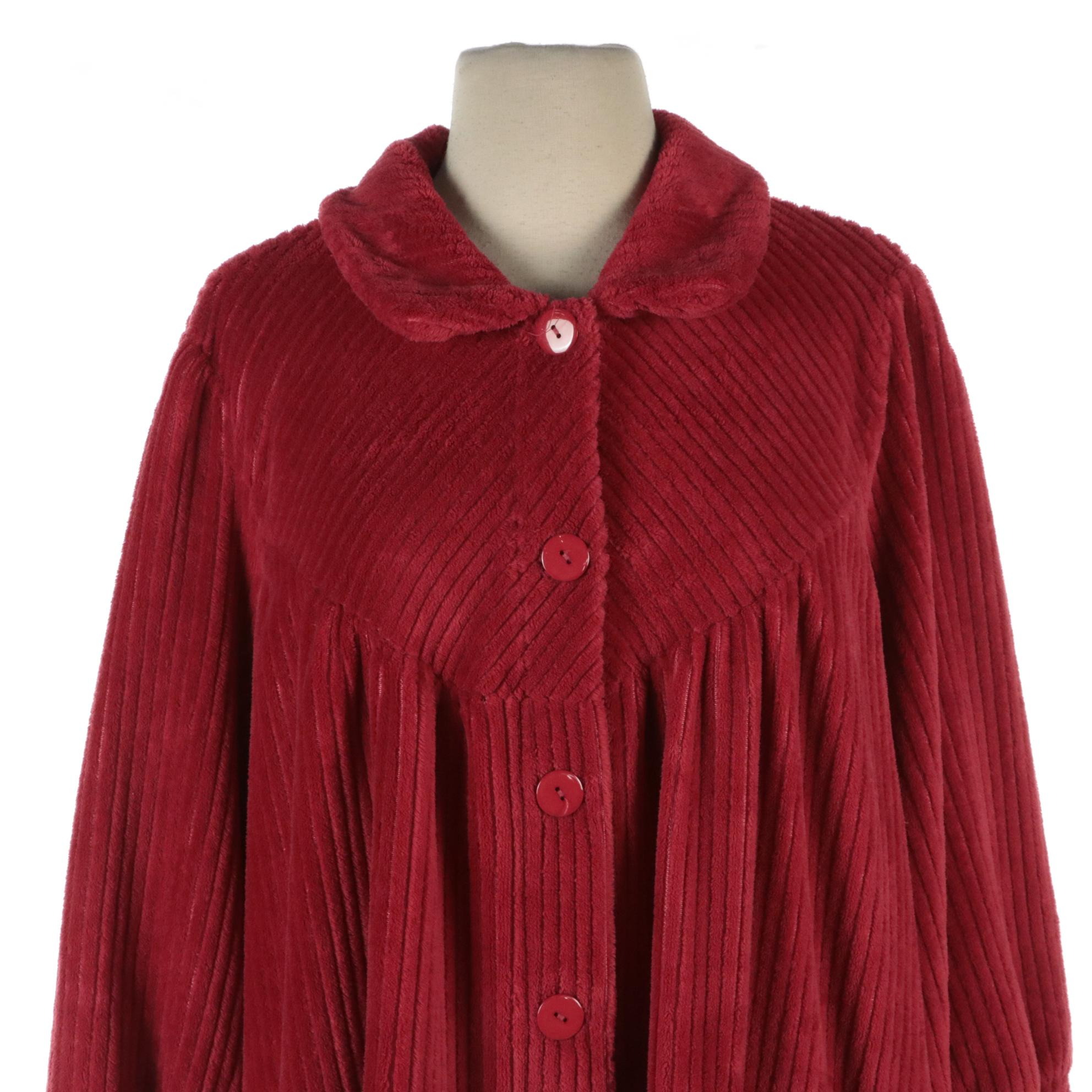 Orvis Cherry Red Wool Cropped Jacket & Collections Etc. Ribbed Fleece Robe Coat