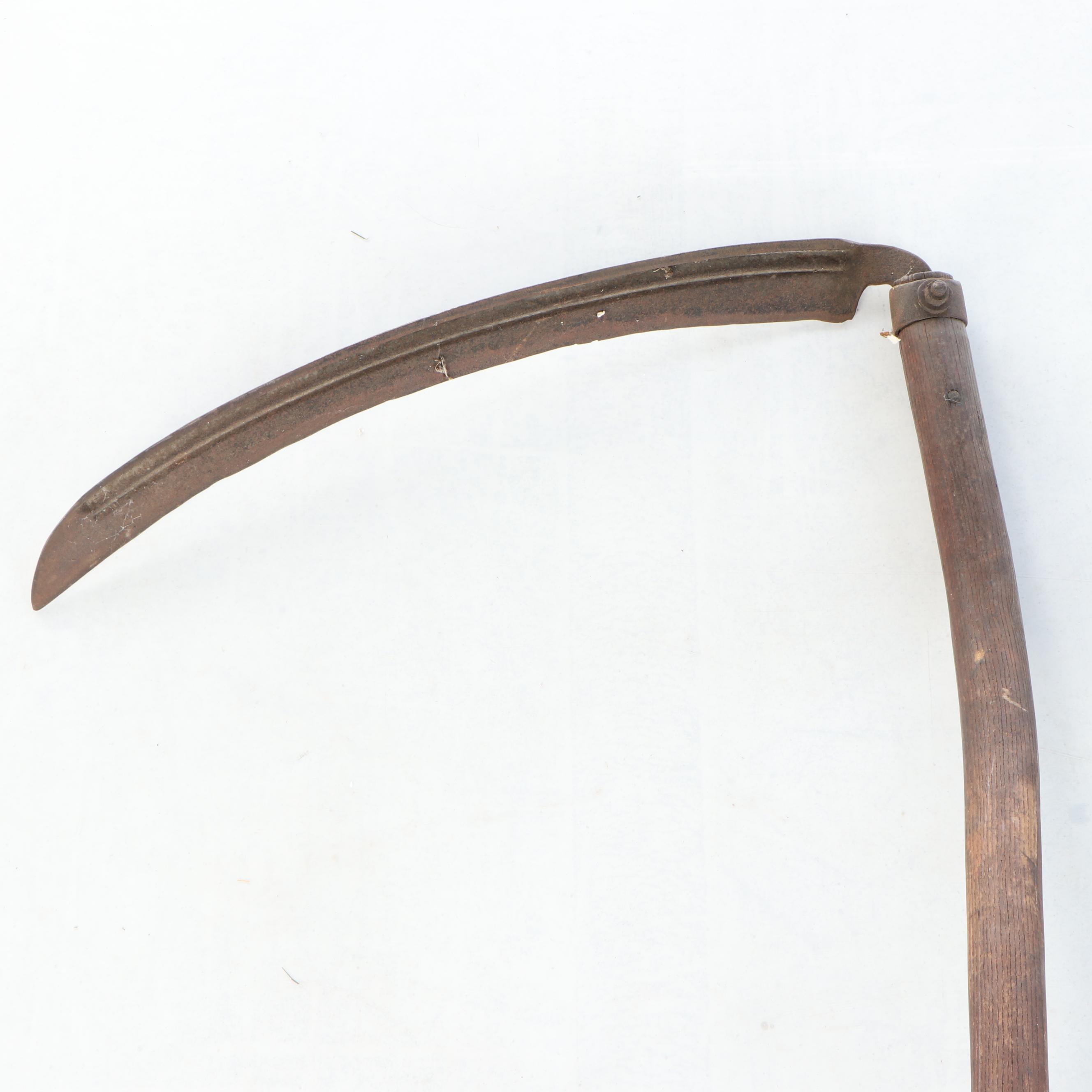 Antique Oak Handle Hay Scythe