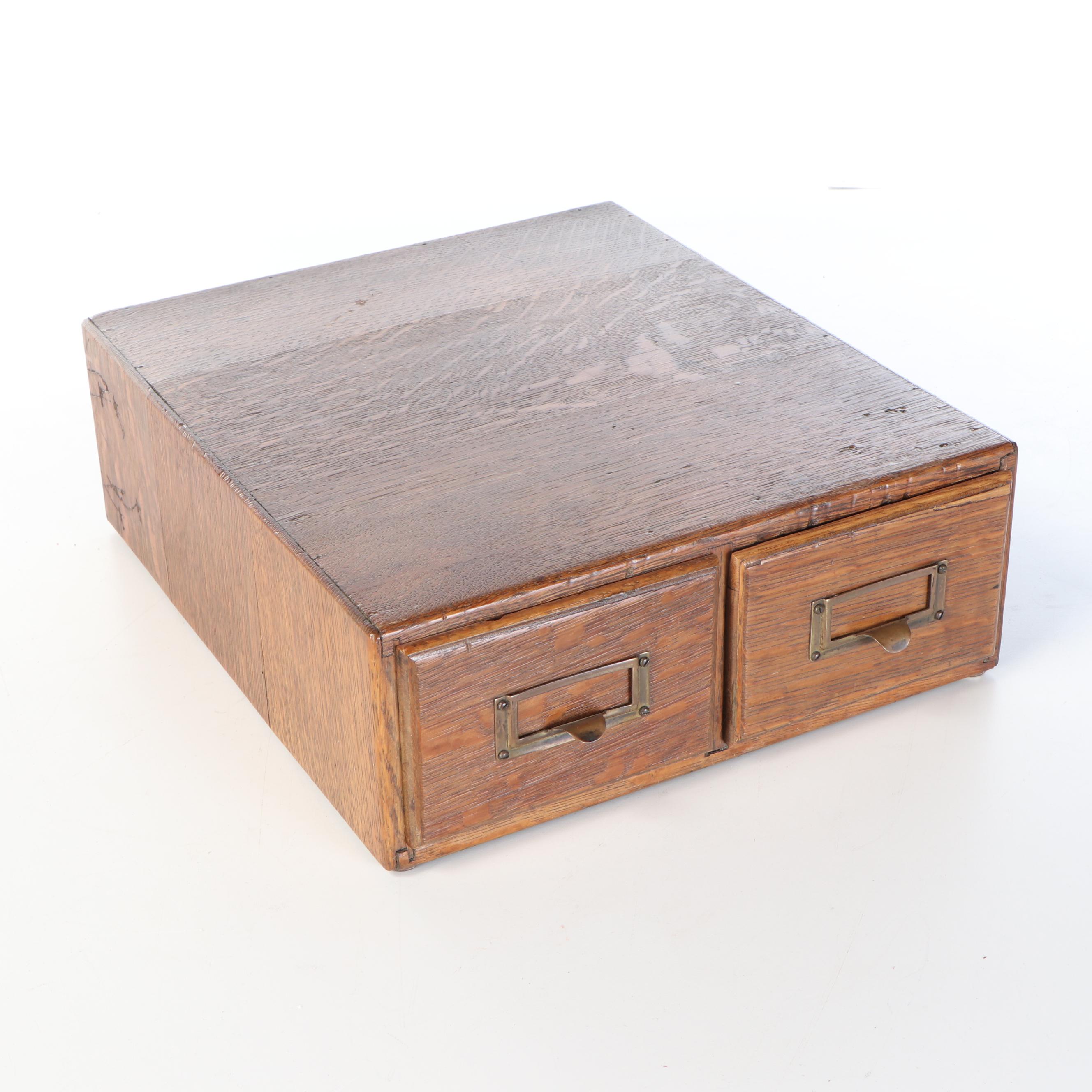Wood Desktop Library Card File Cabinet and Tray