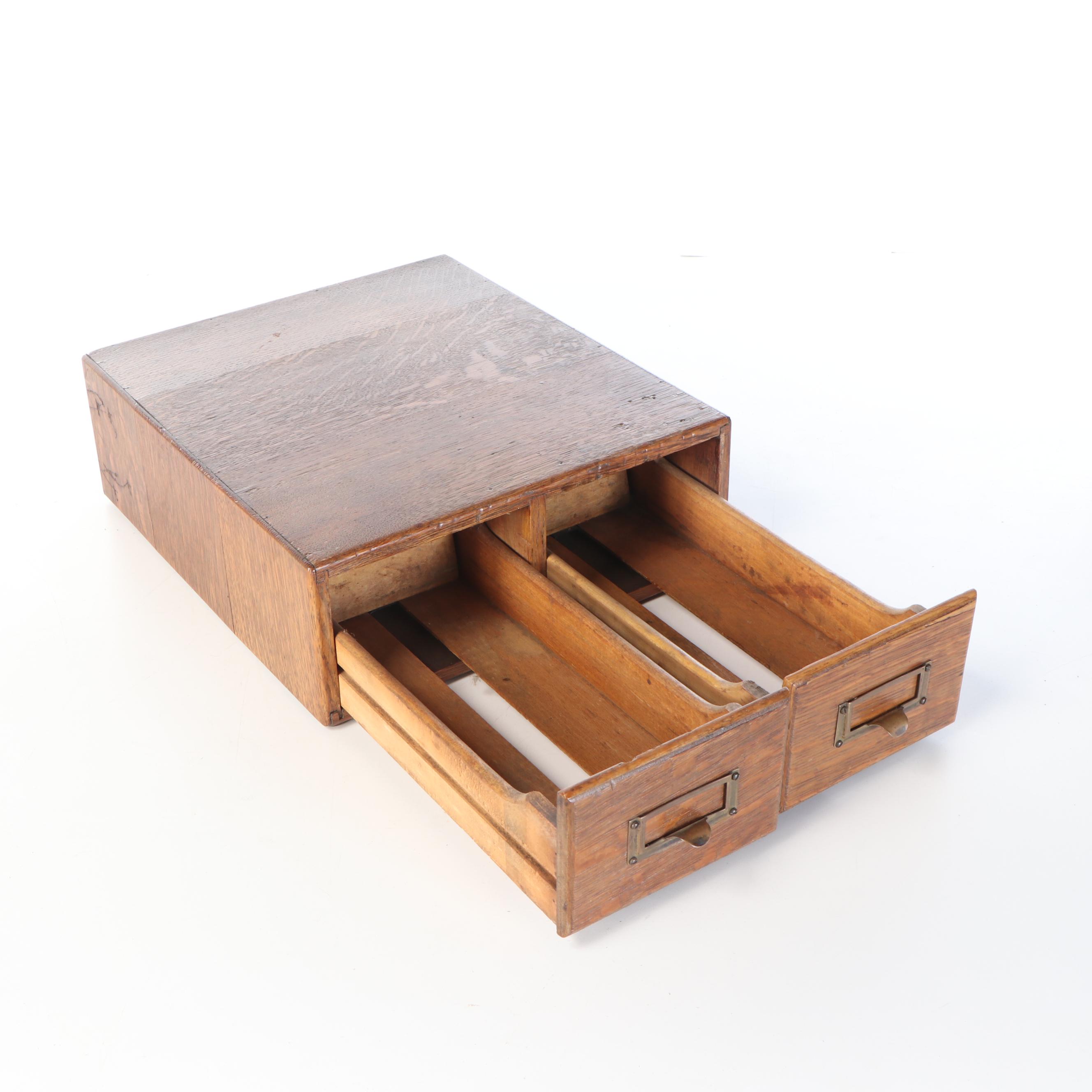 Wood Desktop Library Card File Cabinet and Tray