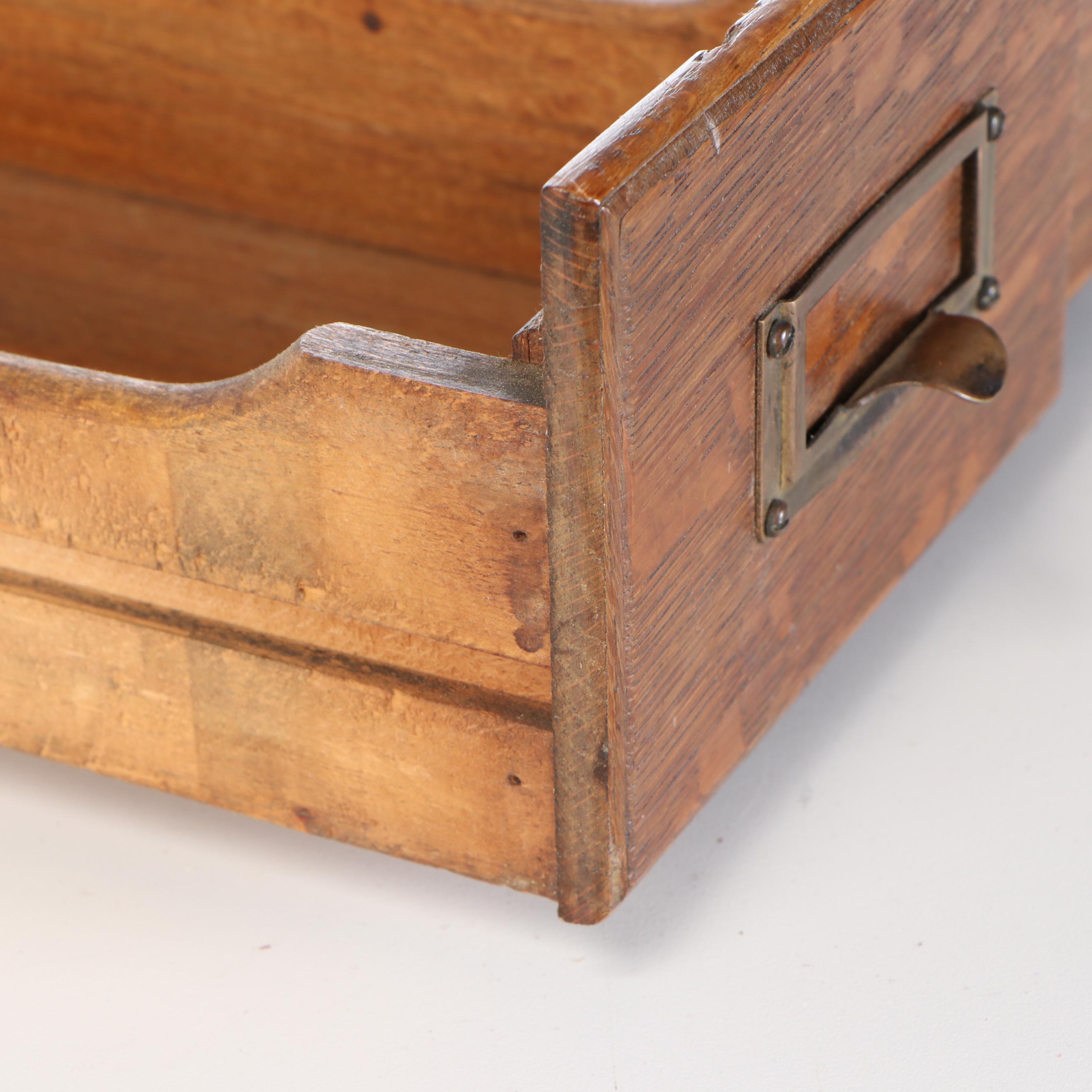 Wood Desktop Library Card File Cabinet and Tray