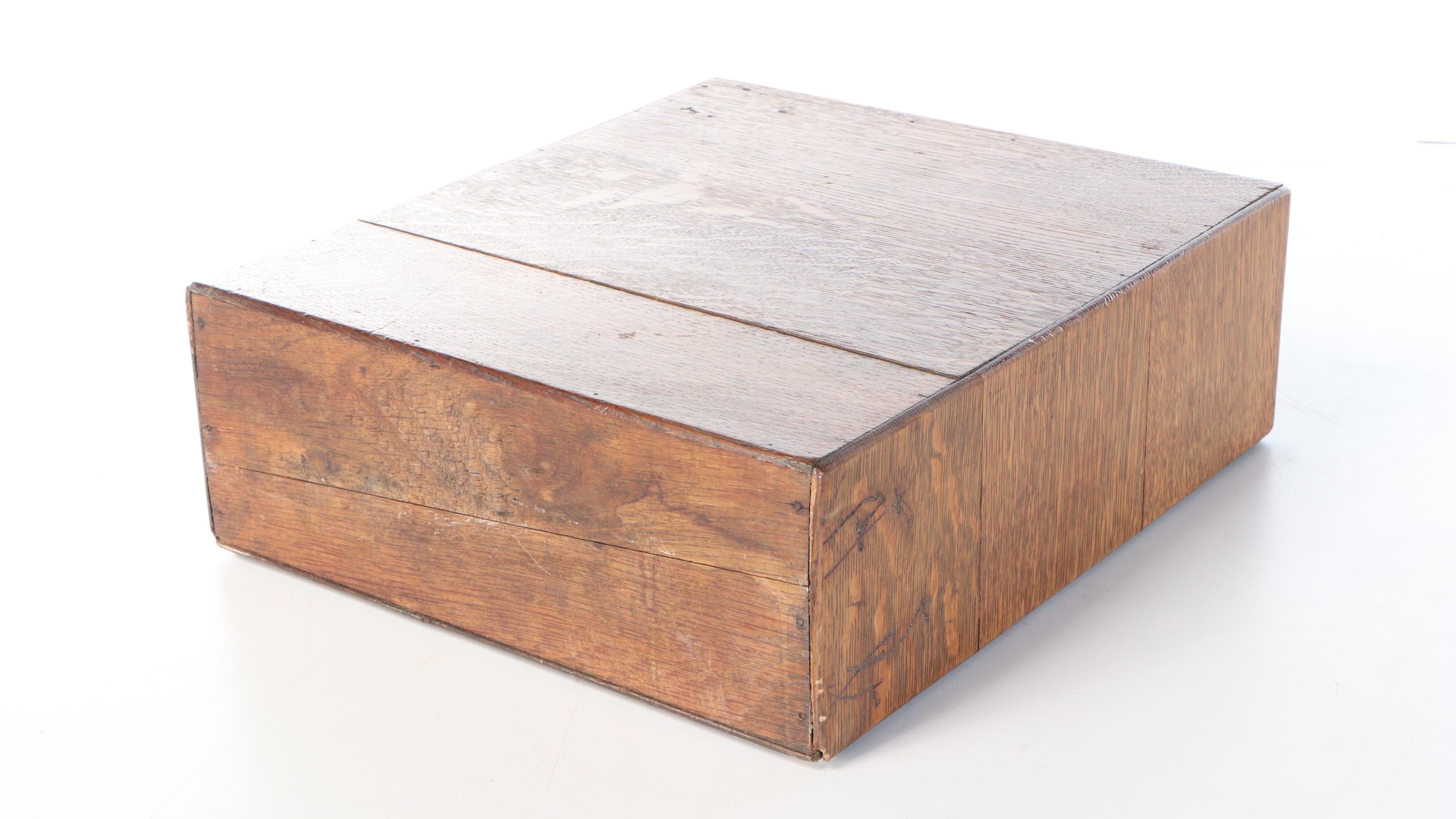 Wood Desktop Library Card File Cabinet and Tray