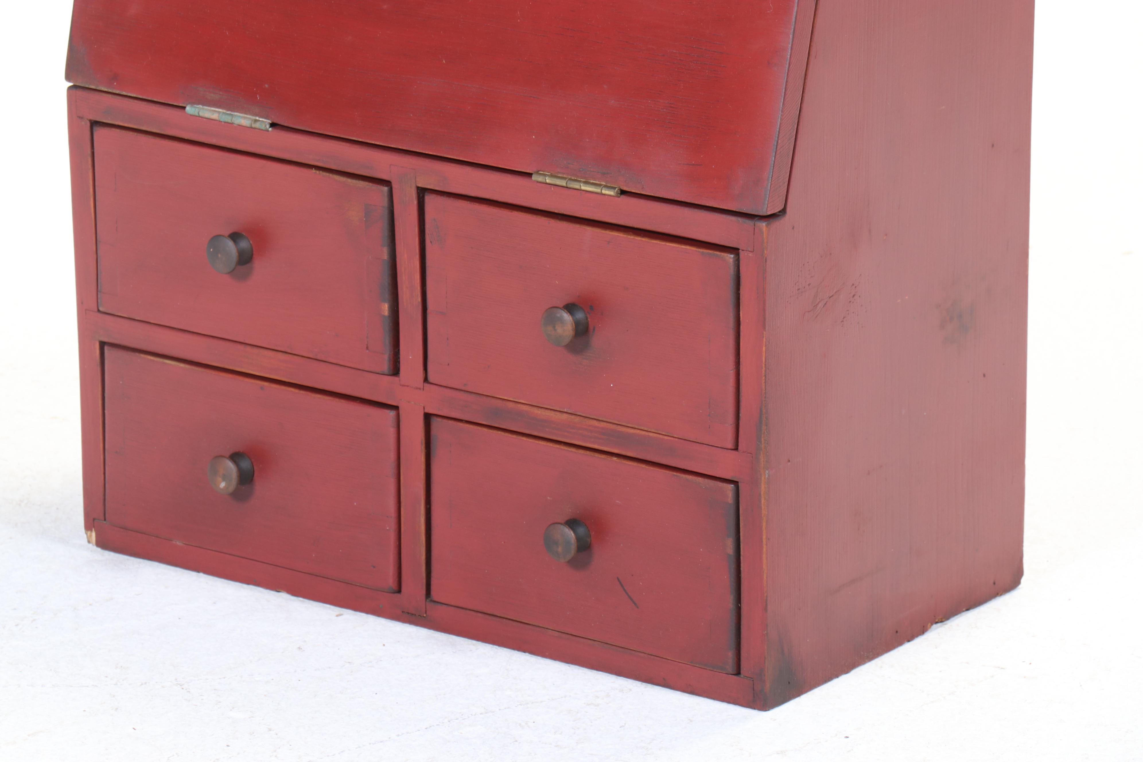 American Primitive Painted Wood Slant Front Tabletop Storage Box