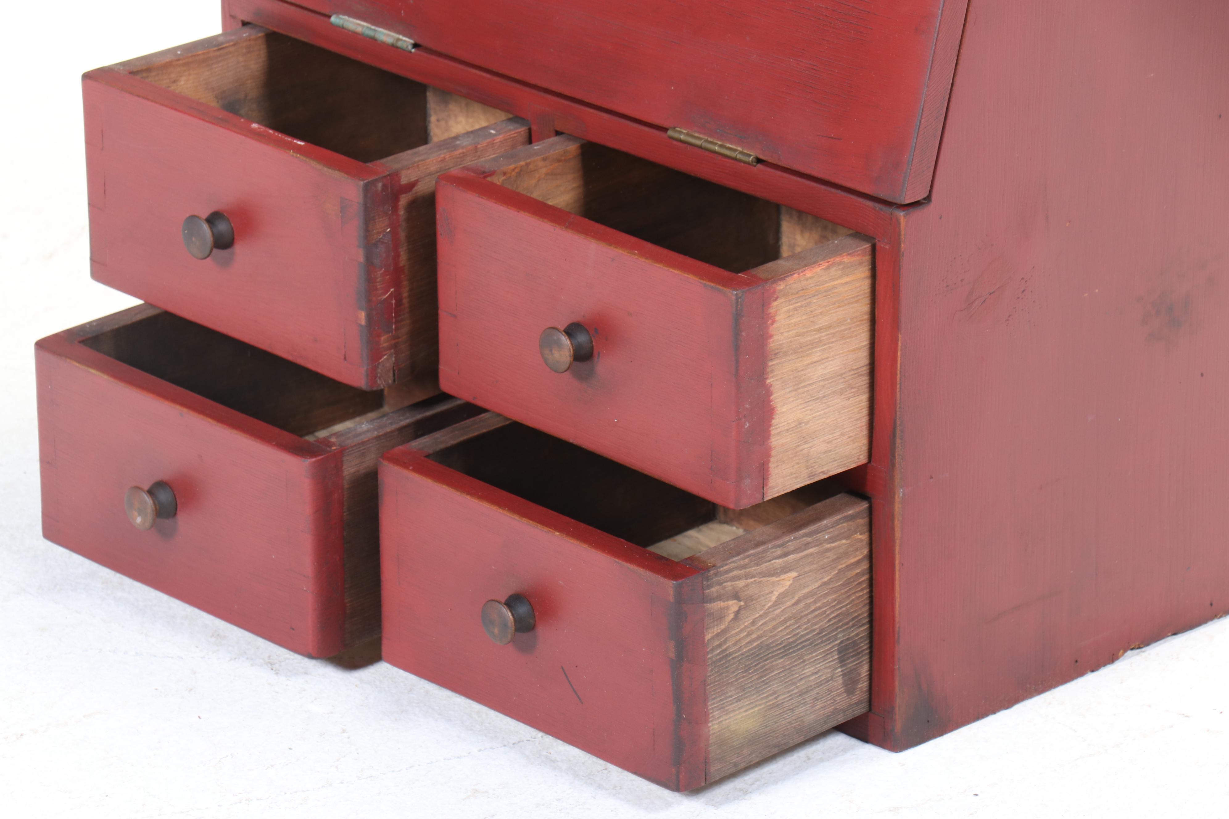 American Primitive Painted Wood Slant Front Tabletop Storage Box