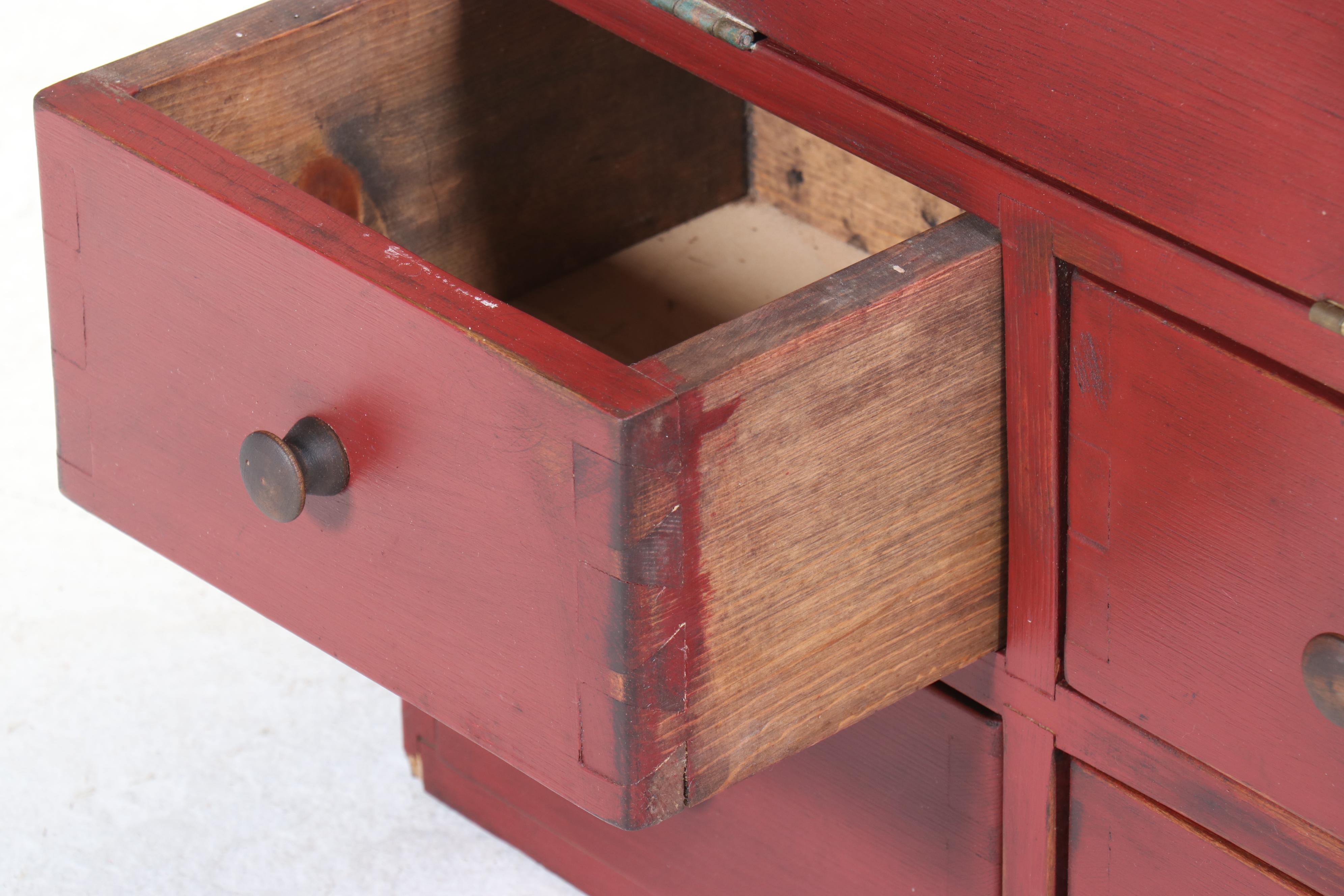 American Primitive Painted Wood Slant Front Tabletop Storage Box