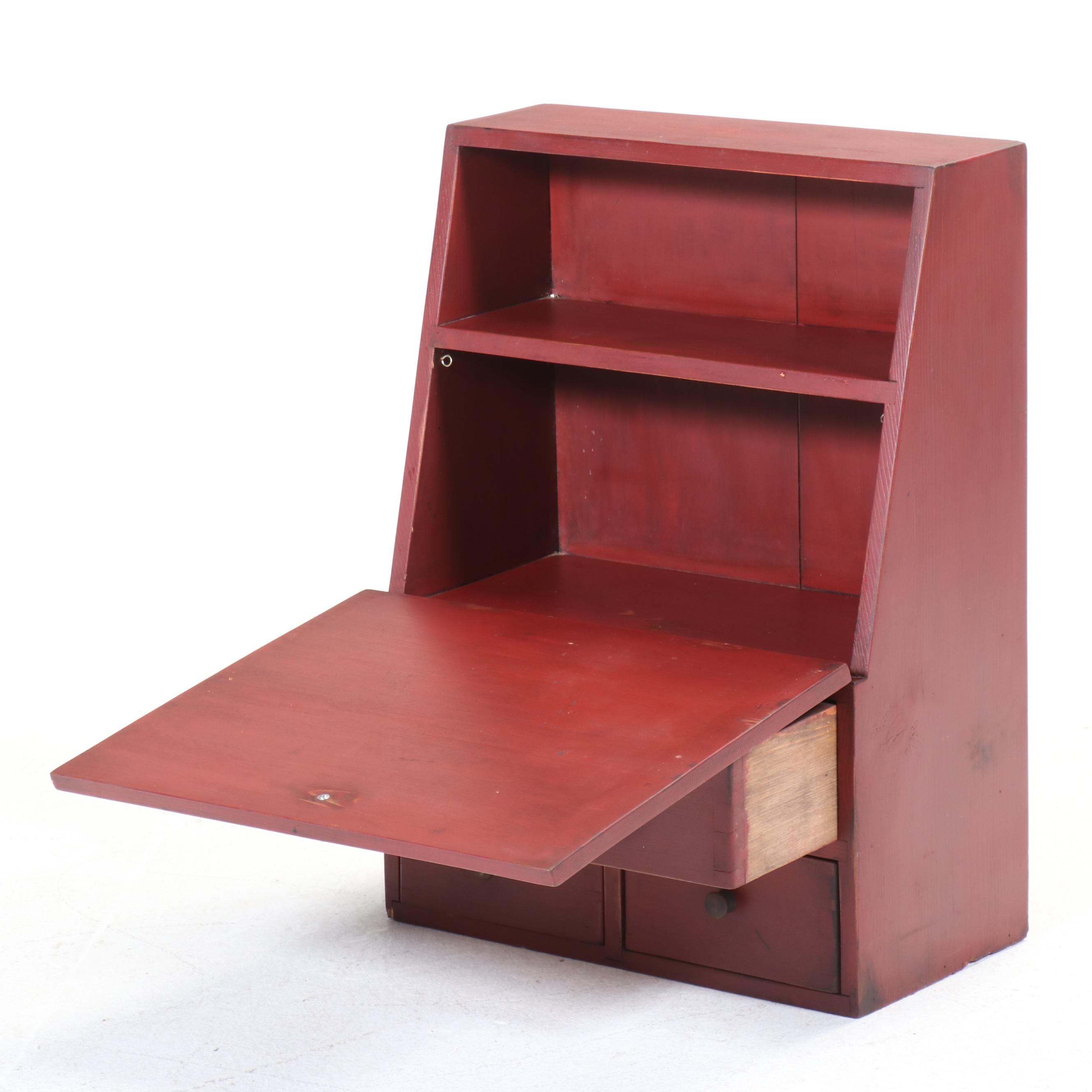 American Primitive Painted Wood Slant Front Tabletop Storage Box