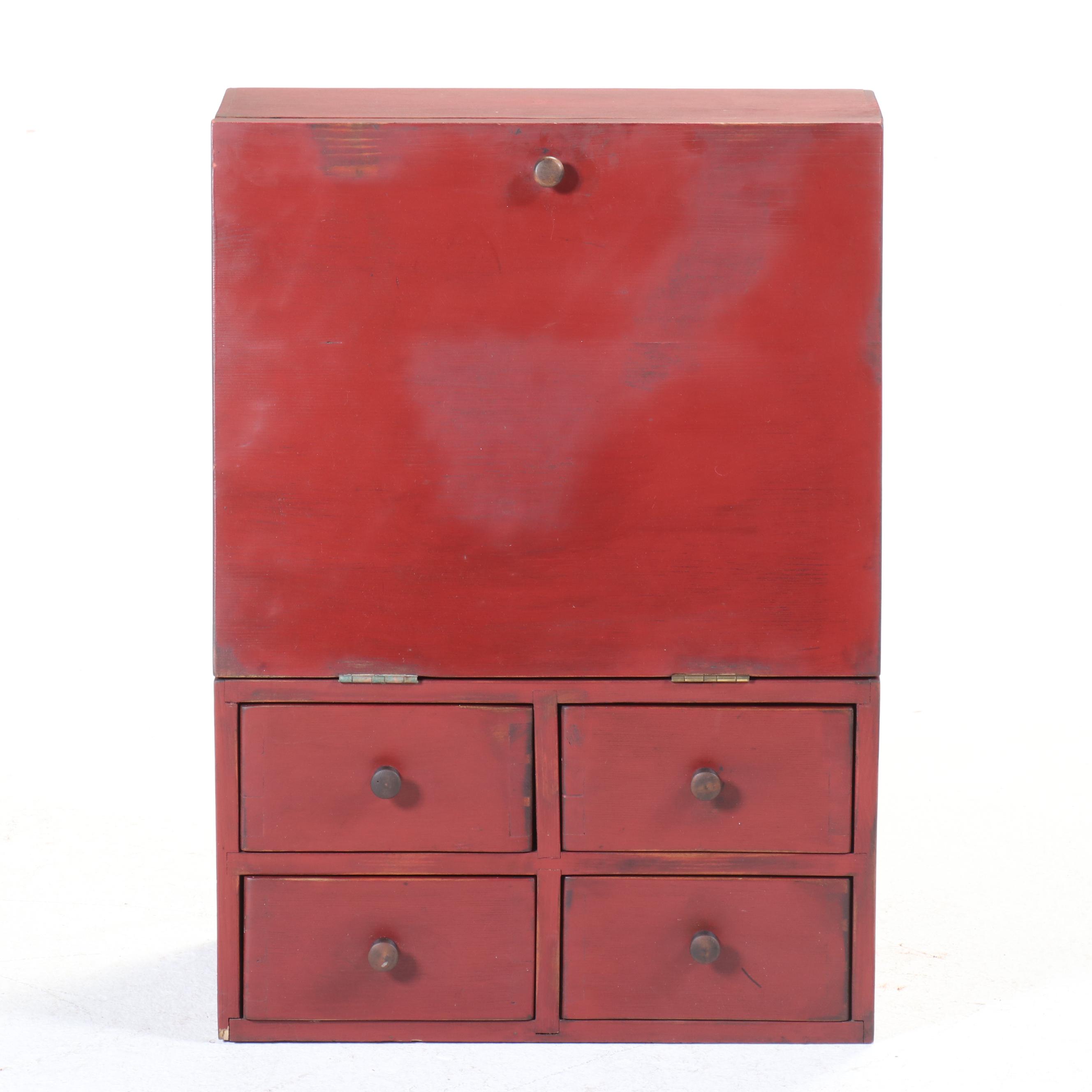 American Primitive Painted Wood Slant Front Tabletop Storage Box