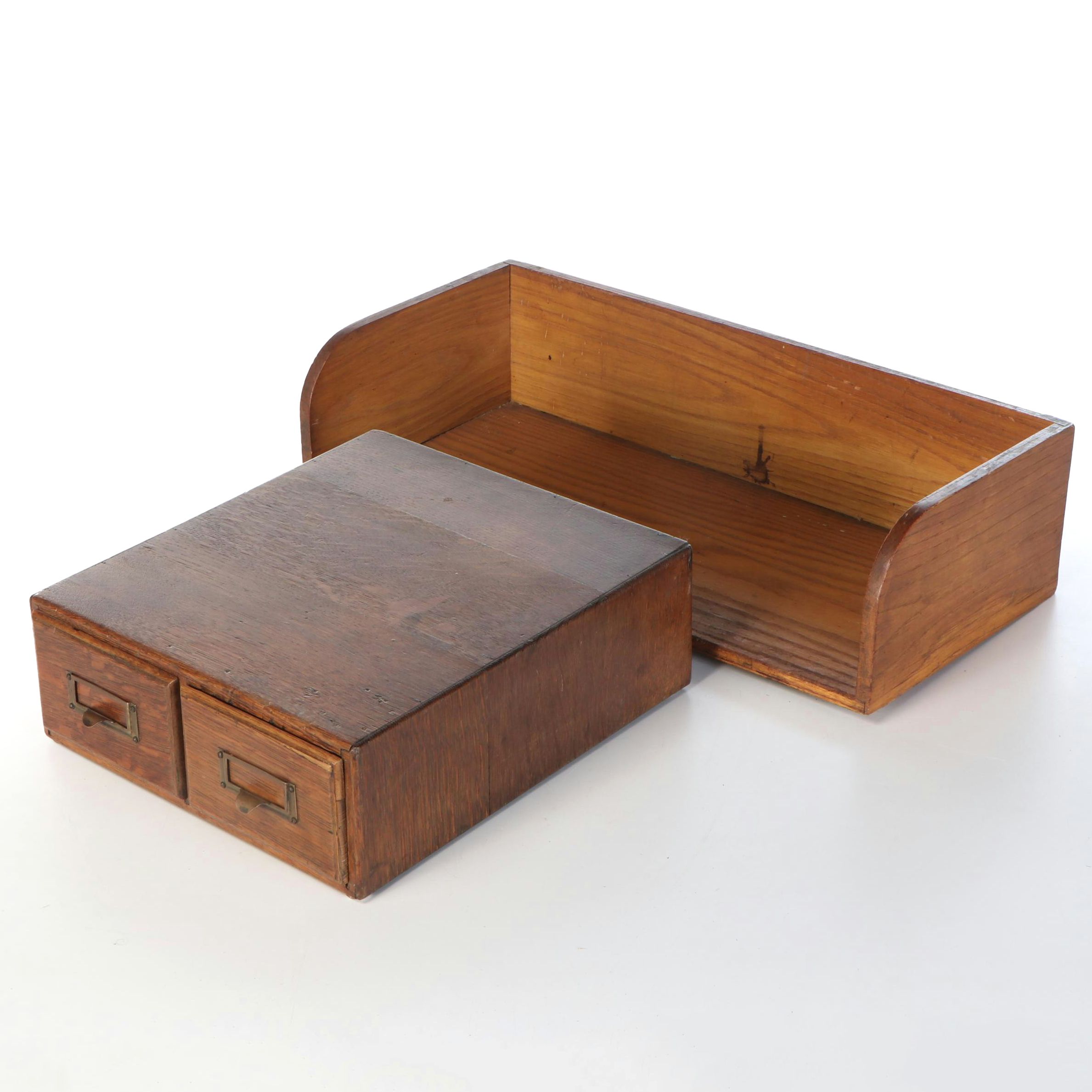 Wood Desktop Library Card File Cabinet and Tray