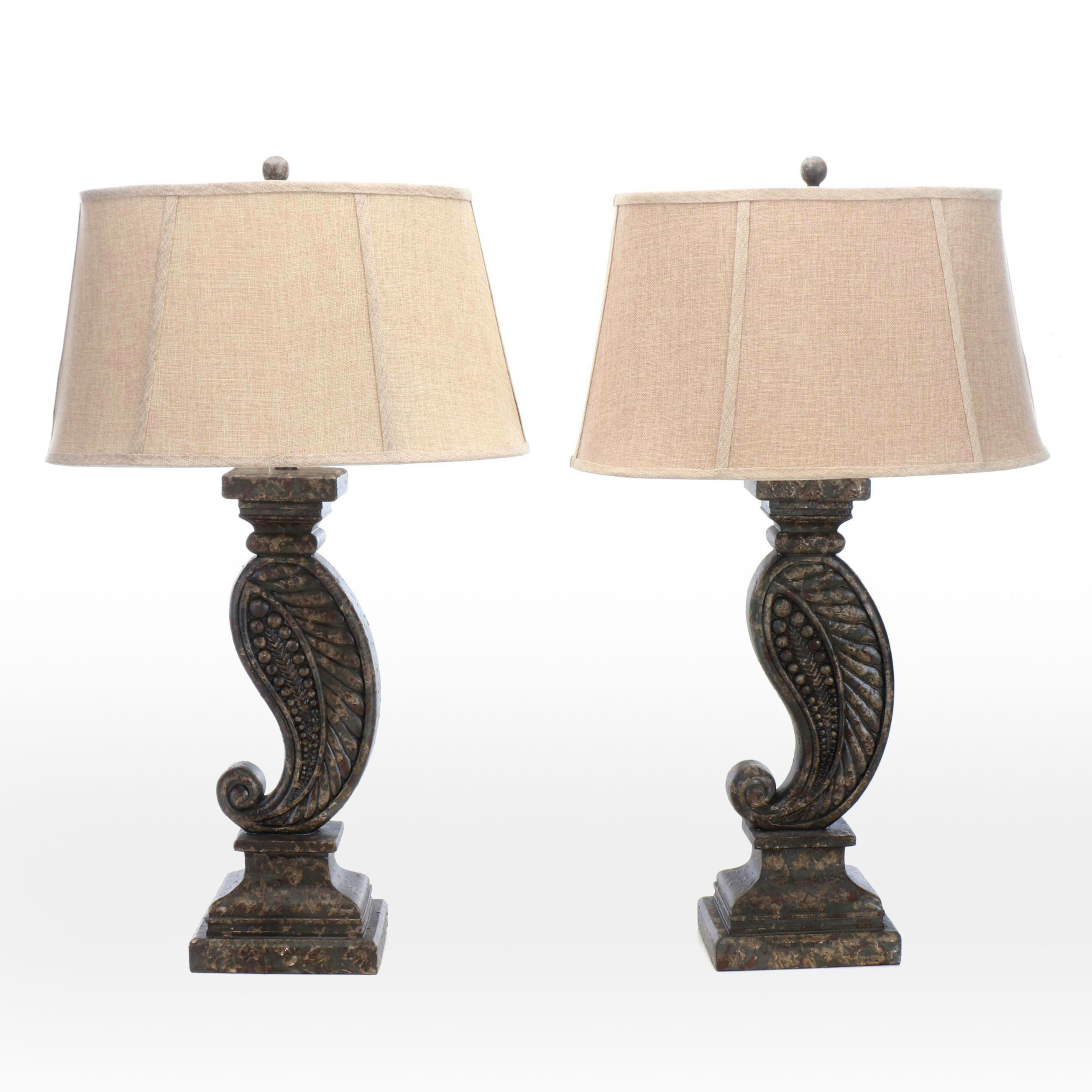 Sterling Industries Sculptural Paisley Form Table Lamps & Linen Oval Shades