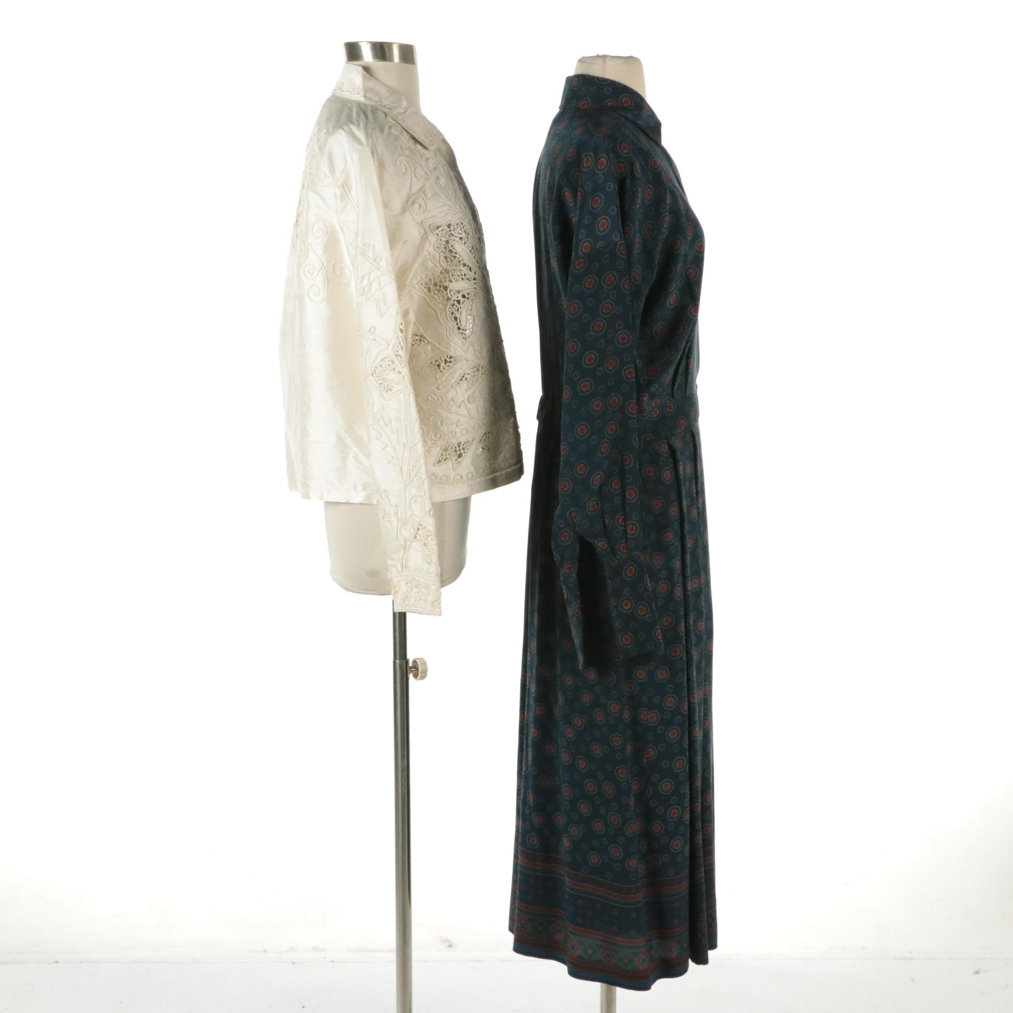 Coldwater Creek Embroidered Lace Silk Blouse, Charter Club Pleated Shirt Dress