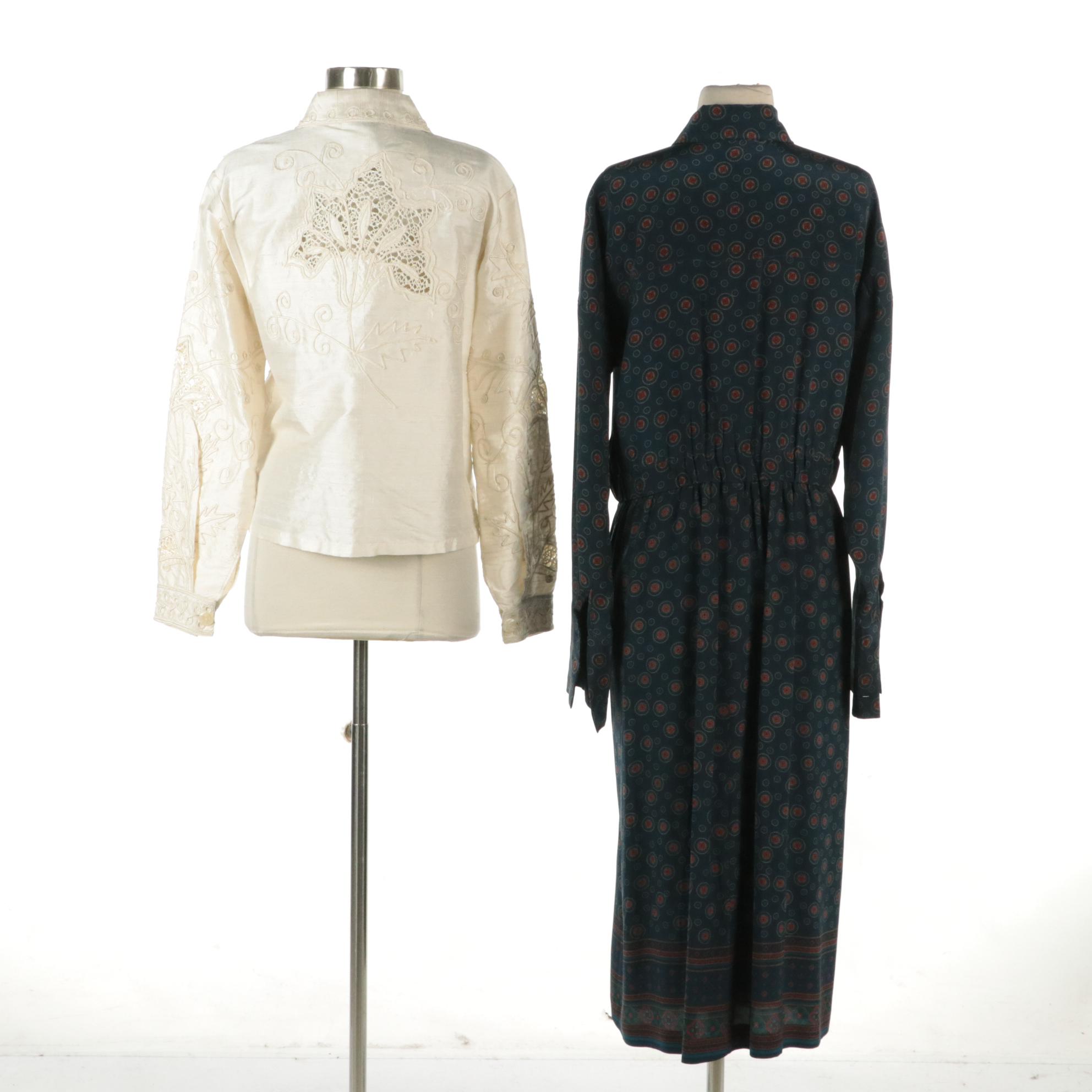 Coldwater Creek Embroidered Lace Silk Blouse, Charter Club Pleated Shirt Dress