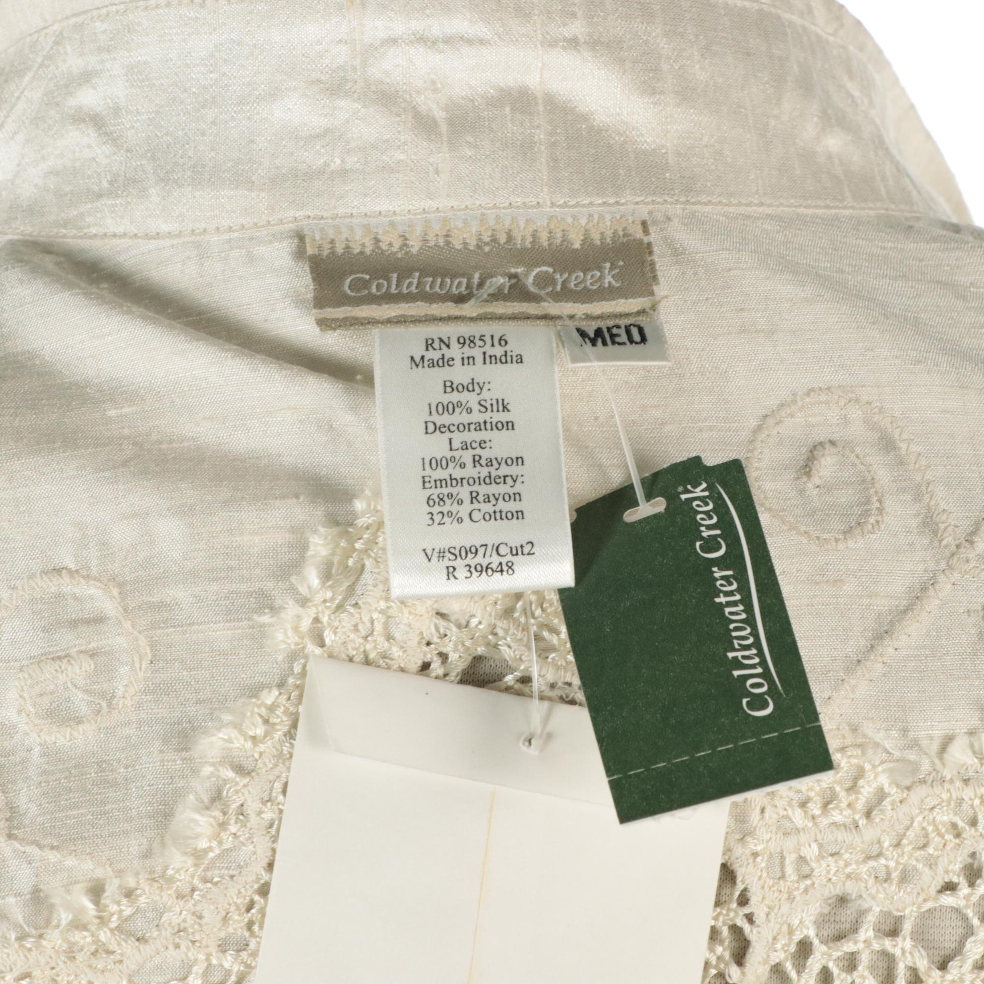 Coldwater Creek Embroidered Lace Silk Blouse, Charter Club Pleated Shirt Dress