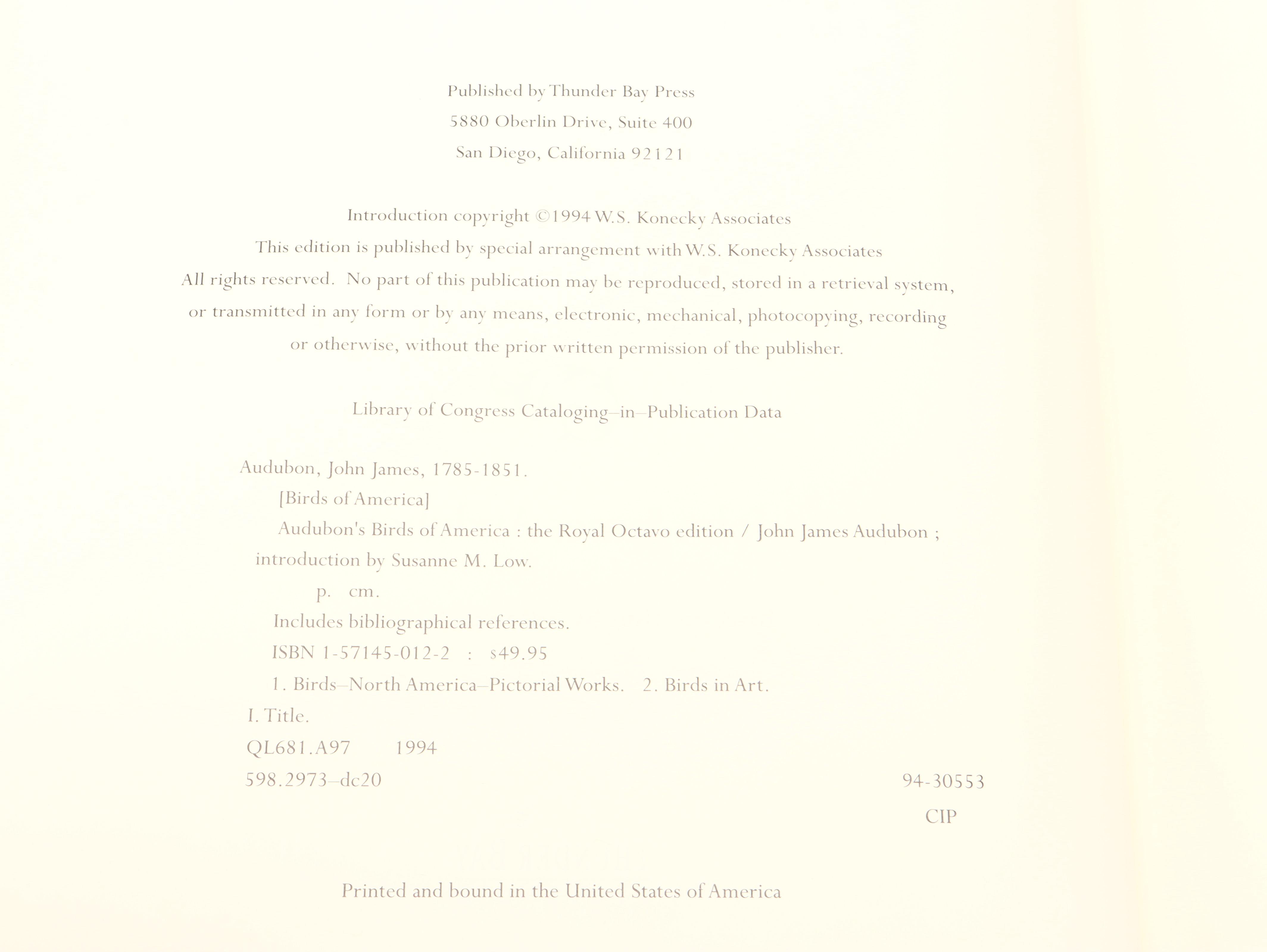 Royal Octavo Edition "Audubon's Birds of America" by John James Audubon, 1994