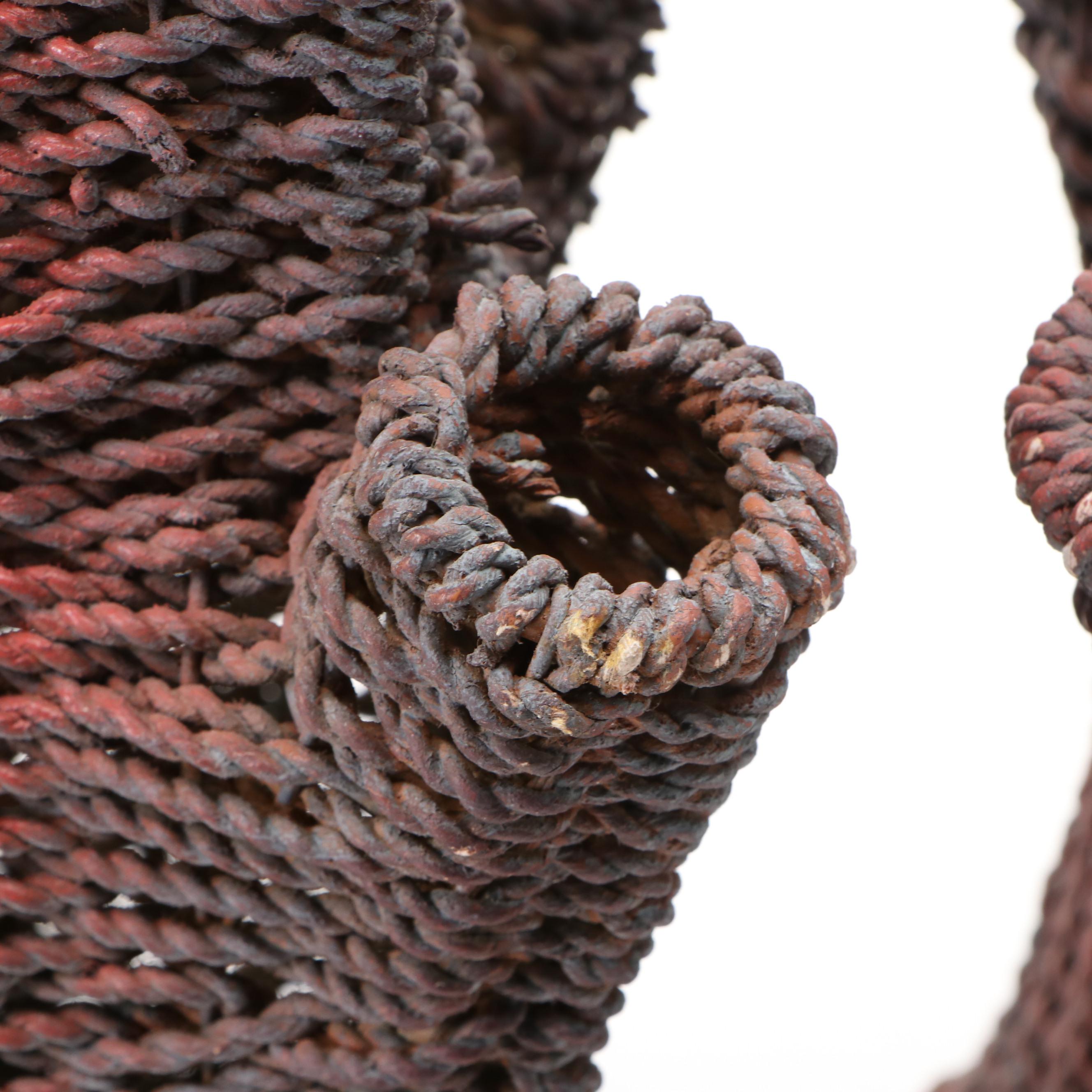 Pair of Painted Paper Rush Wicker Tulipieres