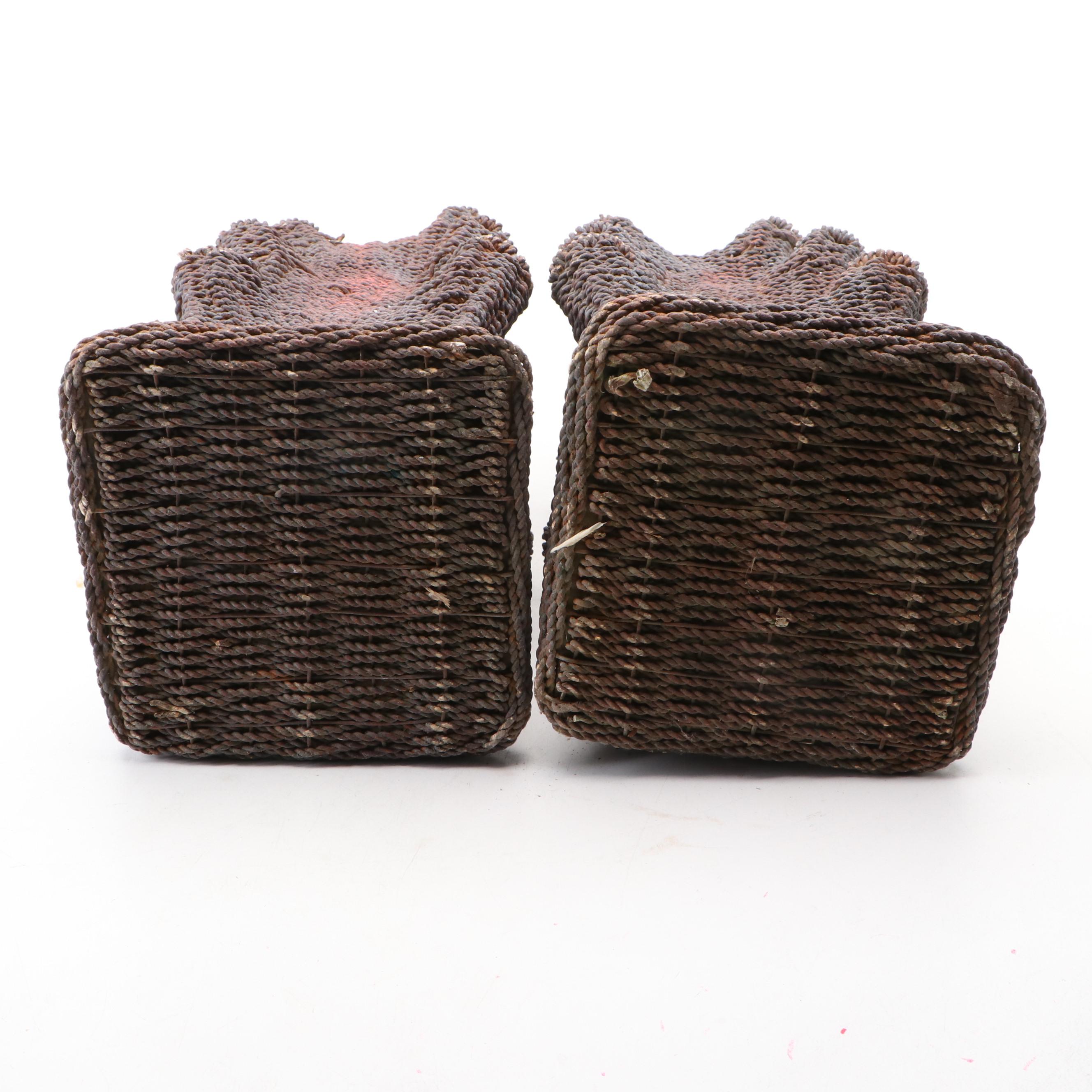 Pair of Painted Paper Rush Wicker Tulipieres