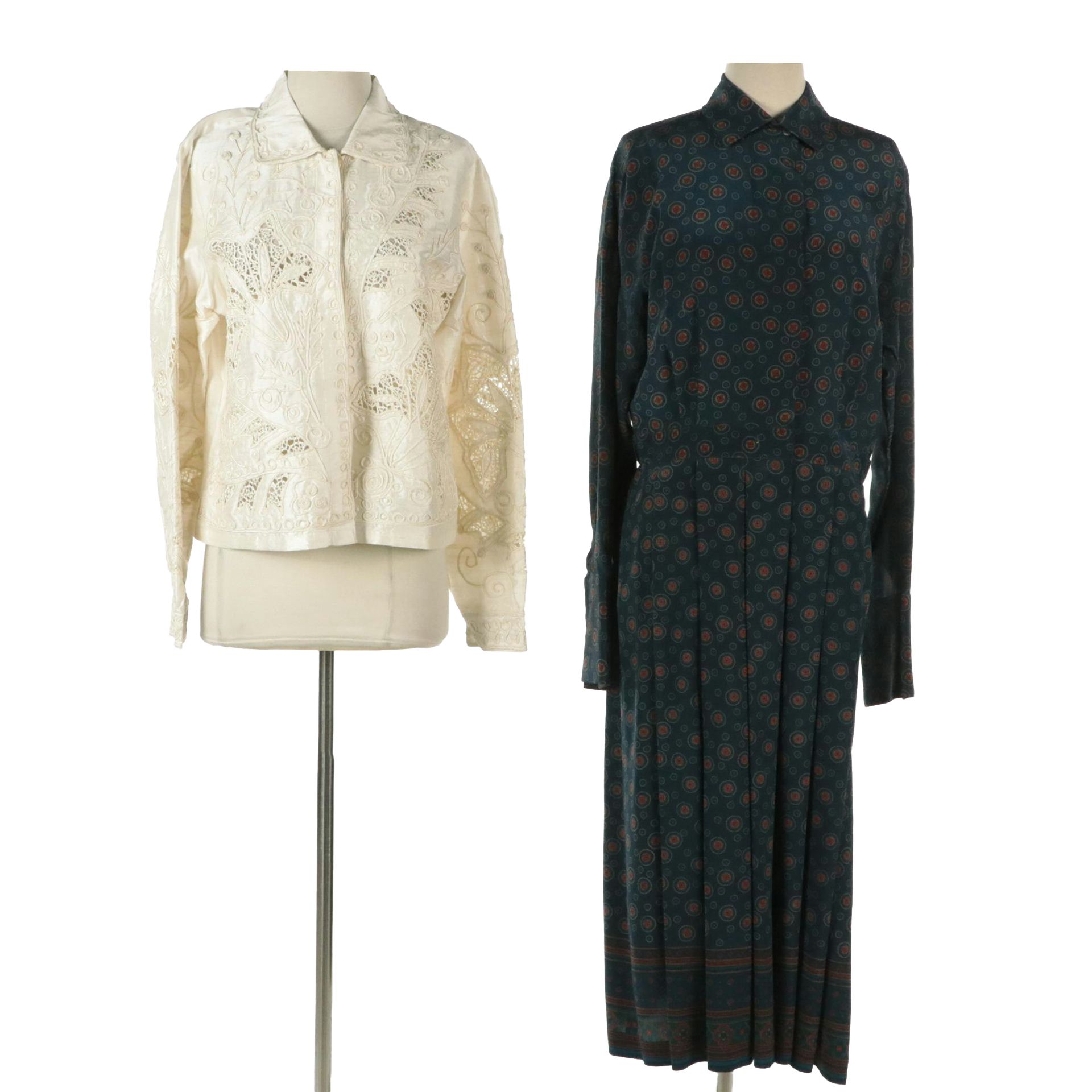 Coldwater Creek Embroidered Lace Silk Blouse, Charter Club Pleated Shirt Dress