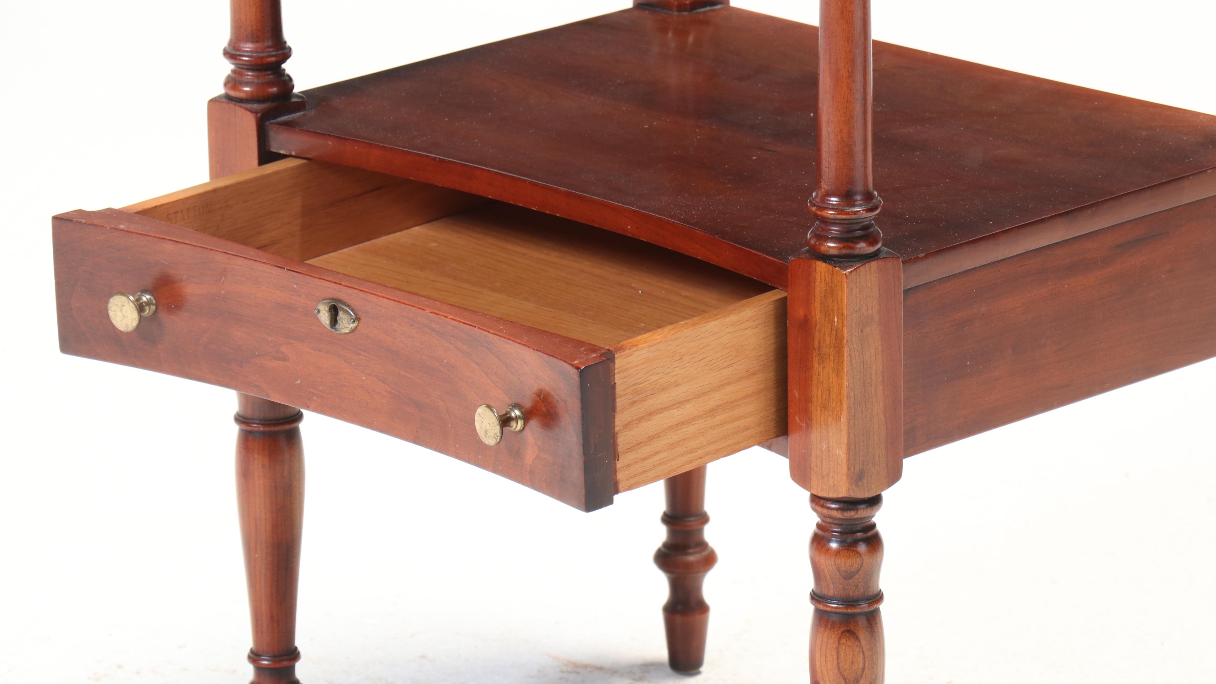 Statton Federal Style Cherrywood Two-Tier Side Table, Dated 1977