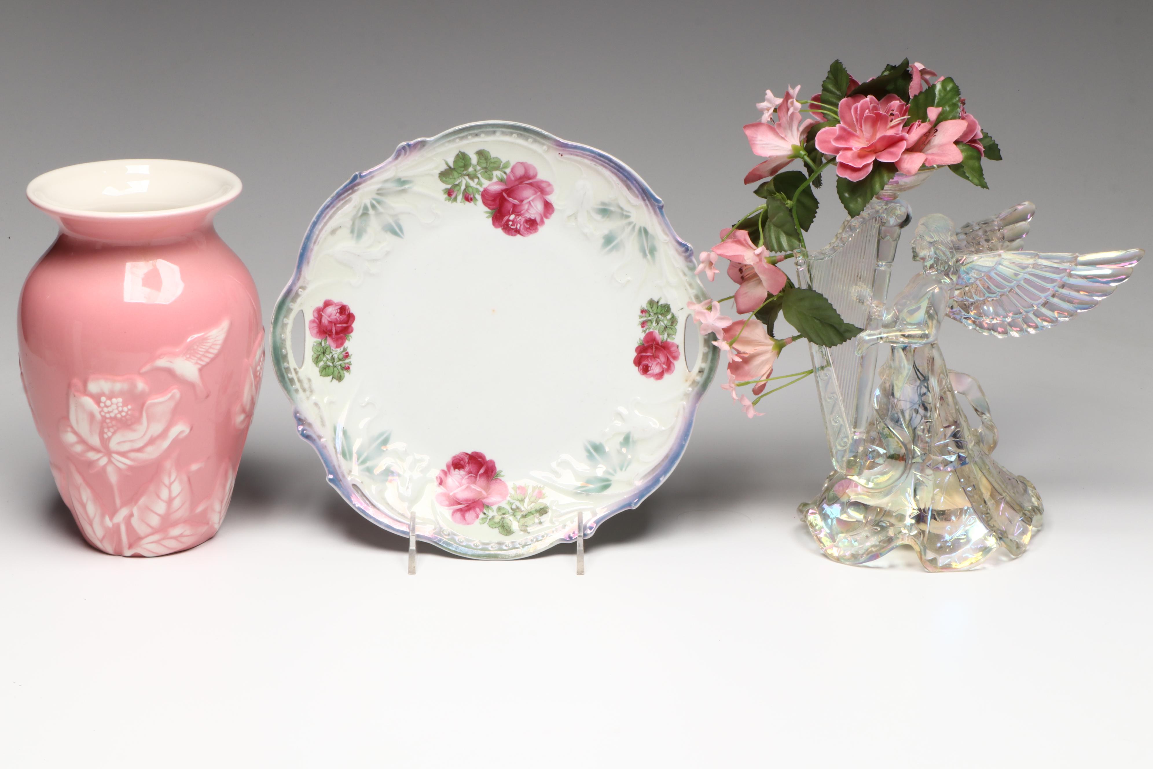 Teleflora Gifts Ceramic Vase, Nippon Porcelain Saucers, and Other Table Décor