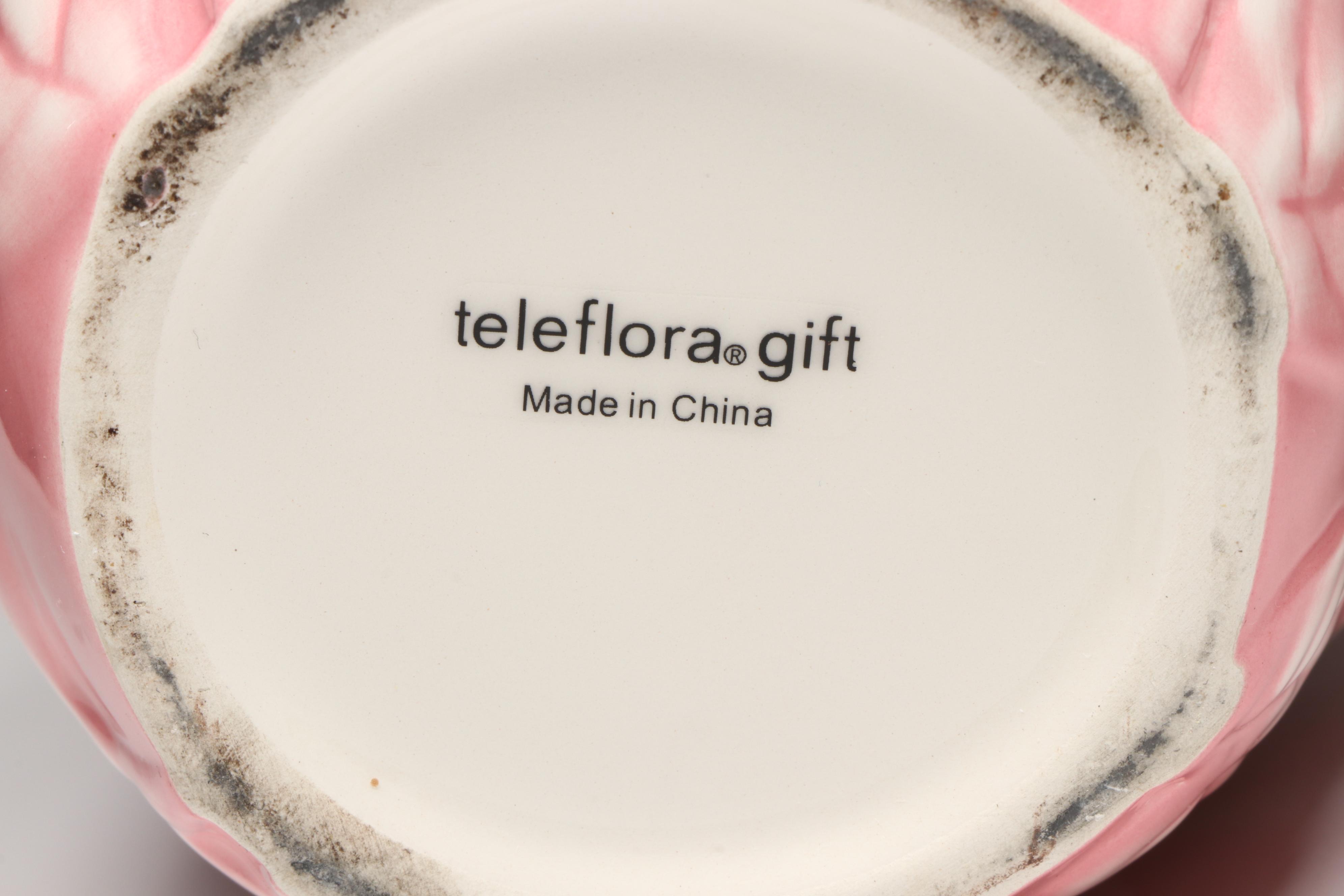 Teleflora Gifts Ceramic Vase, Nippon Porcelain Saucers, and Other Table Décor